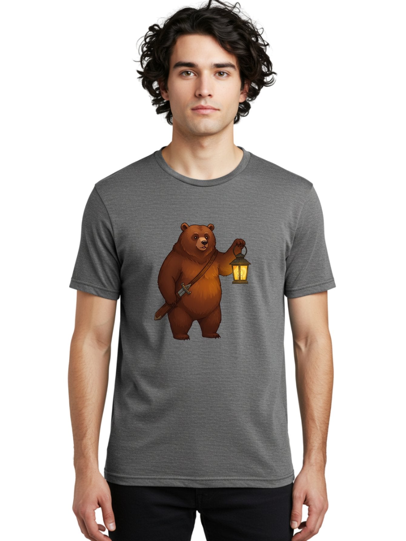 Bear-With-Lantern-2 Men'S Graphic Tee, 100% Cotton, Comfortable Casual Summer Wear, Machine Washable, Vintage Camera, Old Camera, Antique Camera, Black Camera, Classic Photography, Photography Equipment, Nostalgic Device, Film Camera, Bae879 23