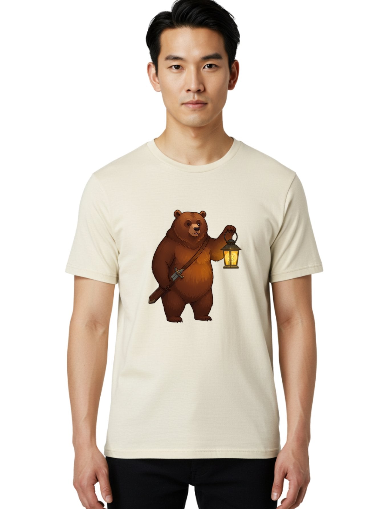 Bear-With-Lantern-2 Men'S Graphic Tee, 100% Cotton, Comfortable Casual Summer Wear, Machine Washable, Vintage Camera, Old Camera, Antique Camera, Black Camera, Classic Photography, Photography Equipment, Nostalgic Device, Film Camera, Bae879 30