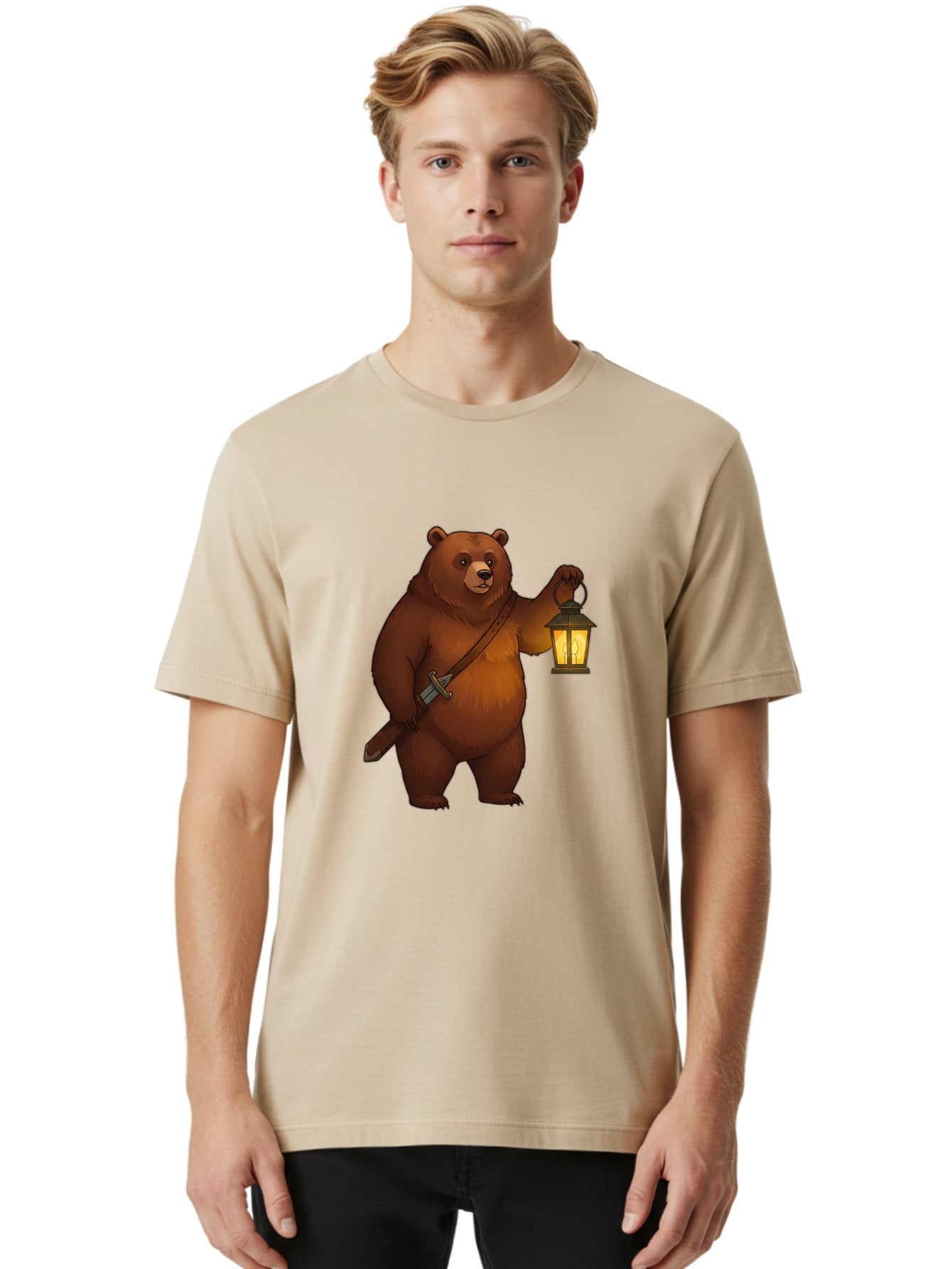 Bear-With-Lantern-2 Men'S Graphic Tee, 100% Cotton, Comfortable Casual Summer Wear, Machine Washable, Vintage Camera, Old Camera, Antique Camera, Black Camera, Classic Photography, Photography Equipment, Nostalgic Device, Film Camera, Bae879 20