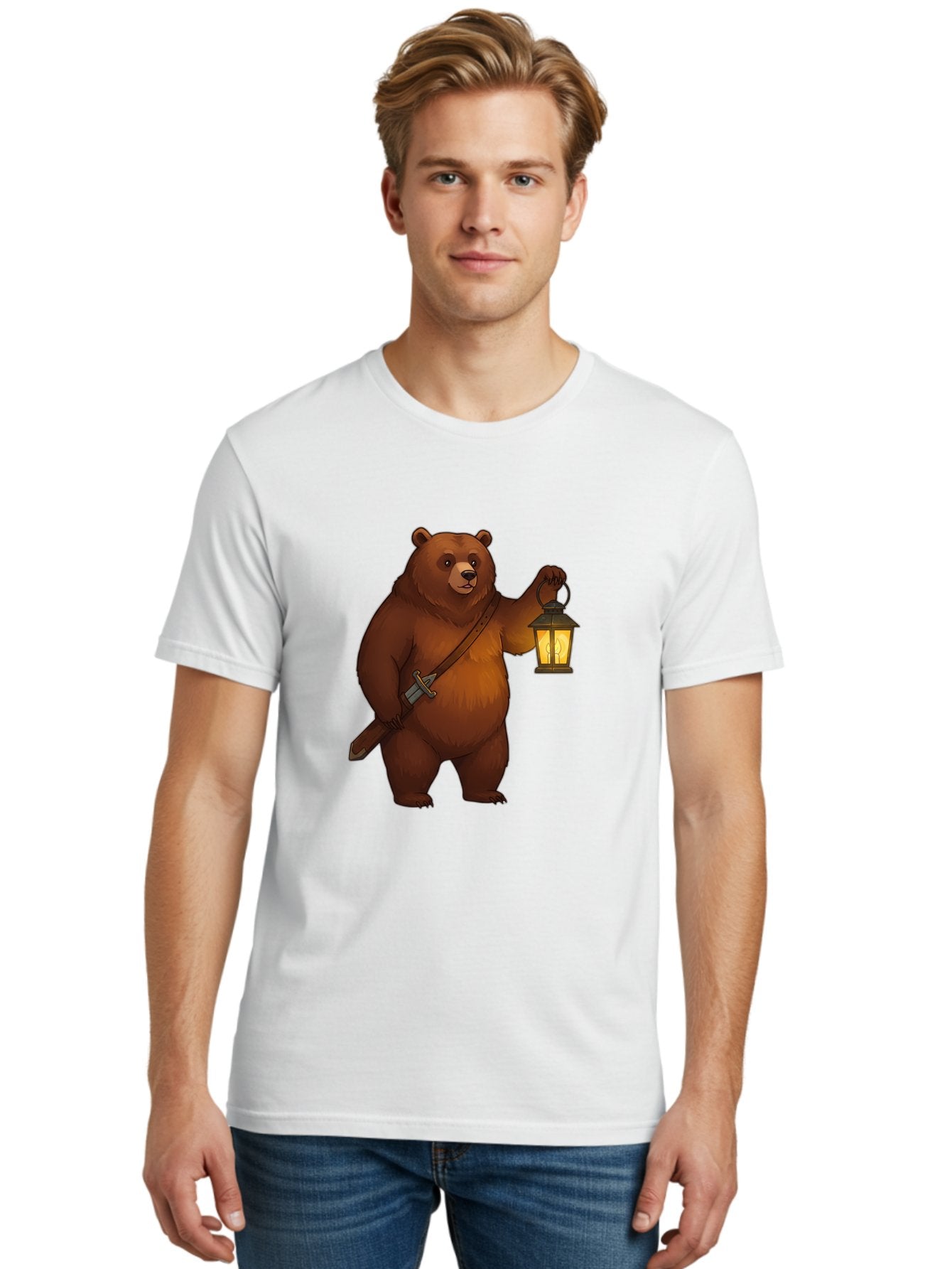 Bear-With-Lantern-2 Men'S Graphic Tee, 100% Cotton, Comfortable Casual Summer Wear, Machine Washable, Vintage Camera, Old Camera, Antique Camera, Black Camera, Classic Photography, Photography Equipment, Nostalgic Device, Film Camera, Bae879 24