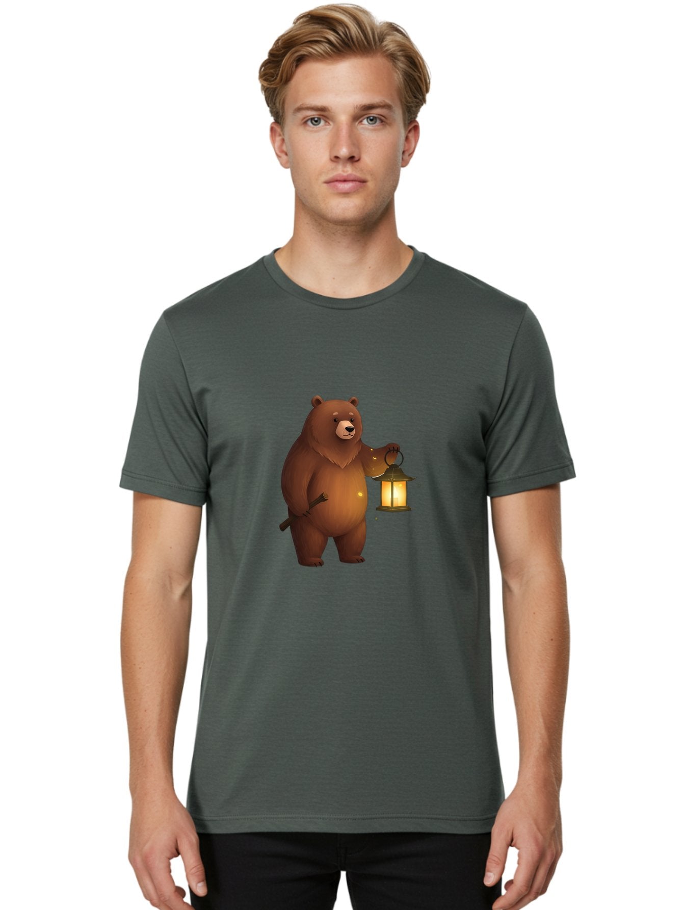 Bear-With-Lantern-3 Men'S Graphic Tee, 100% Cotton, Comfortable Casual Summer Wear, Machine Washable, Vintage Camera, Old Camera, Antique Camera, Black Camera, Classic Photography, Photography Equipment, Nostalgic Device, Film Camera, Bae880 20