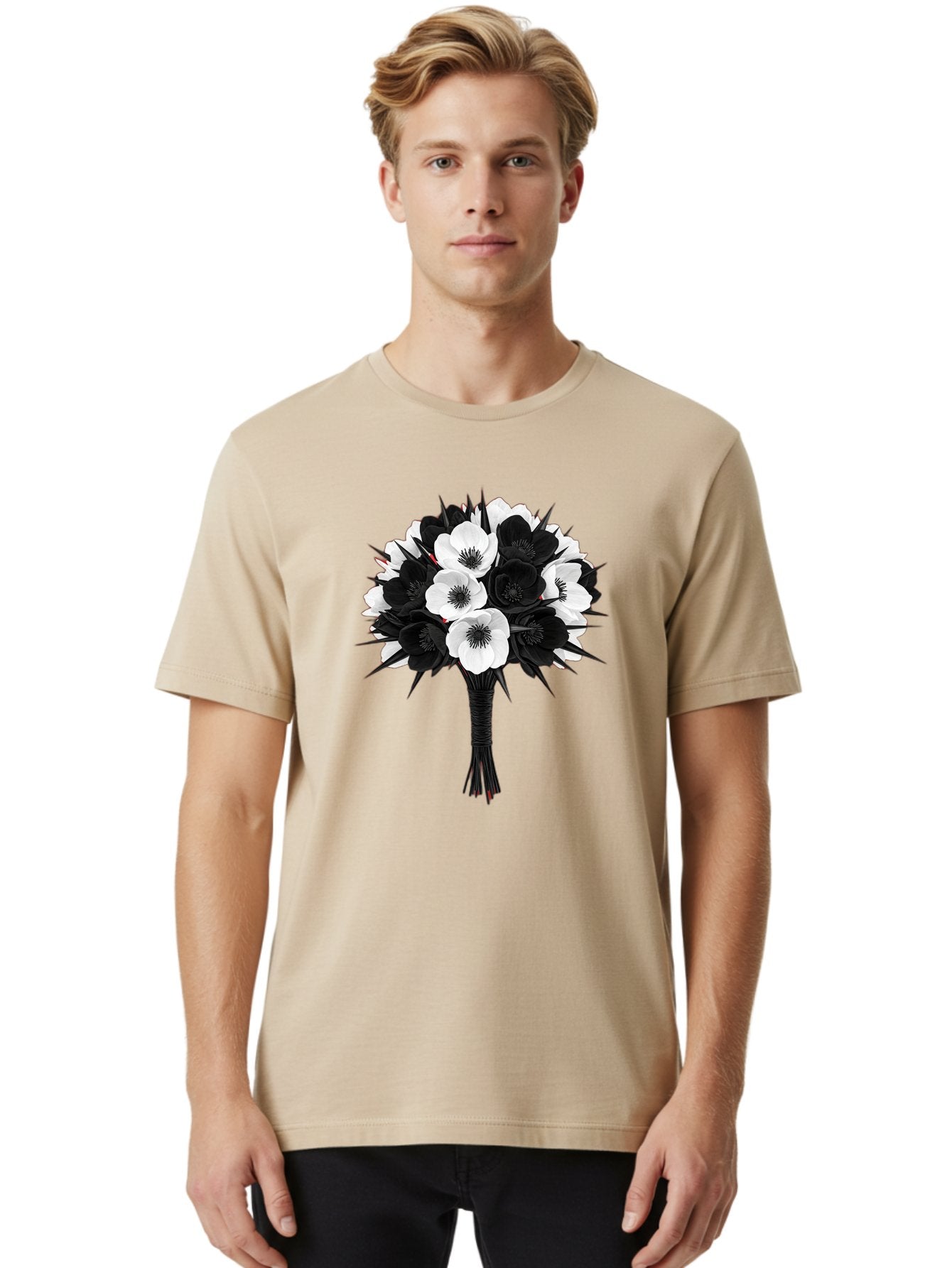 Black-And-White-Anemone-Bouquet Men'S Graphic Tee, 100% Cotton, Comfortable Casual Summer Wear, Machine Washable, Vintage Camera, Old Camera, Antique Camera, Black Camera, Classic Photography, Photography Equipment, Nostalgic Device, Bae895 30