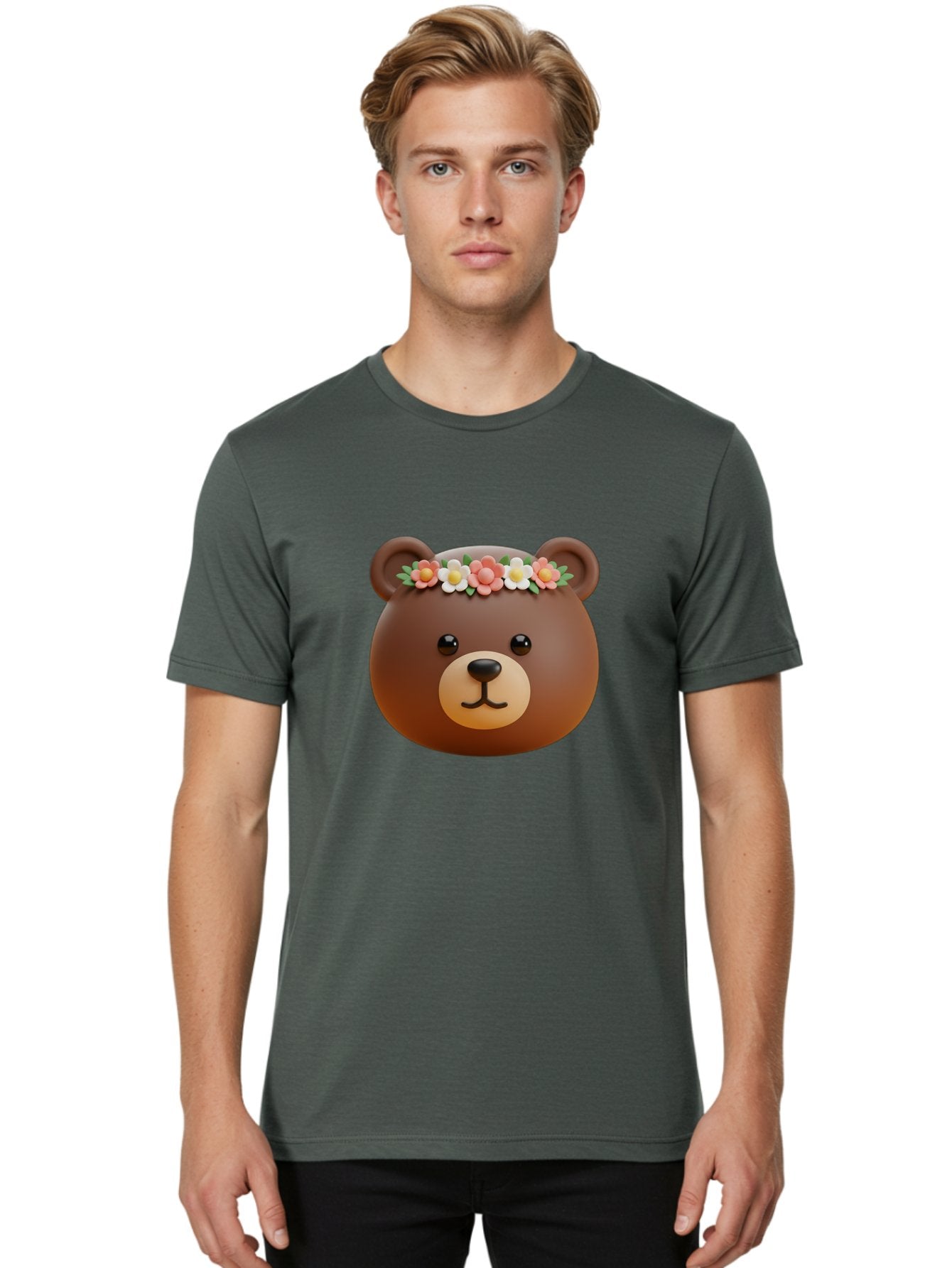 Brown-Bear-Emoji-With-Flowers Men'S Graphic Tee, 100% Cotton, Comfortable Casual Summer Wear, Machine Washable, Vintage Camera, Old Camera, Antique Camera, Black Camera, Classic Photography, Photography Equipment, Nostalgic Device, Bae919 28