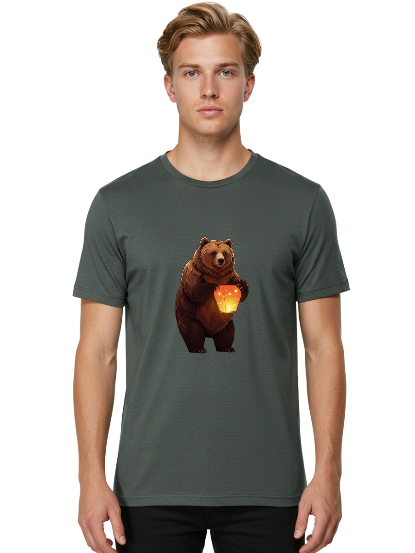 Brown-Bear-Holding-Lantern Men'S Graphic Tee, 100% Cotton, Comfortable Casual Summer Wear, Machine Washable, Vintage Camera, Old Camera, Antique Camera, Black Camera, Classic Photography, Photography Equipment, Nostalgic Device, Film Camera, Bae921 19