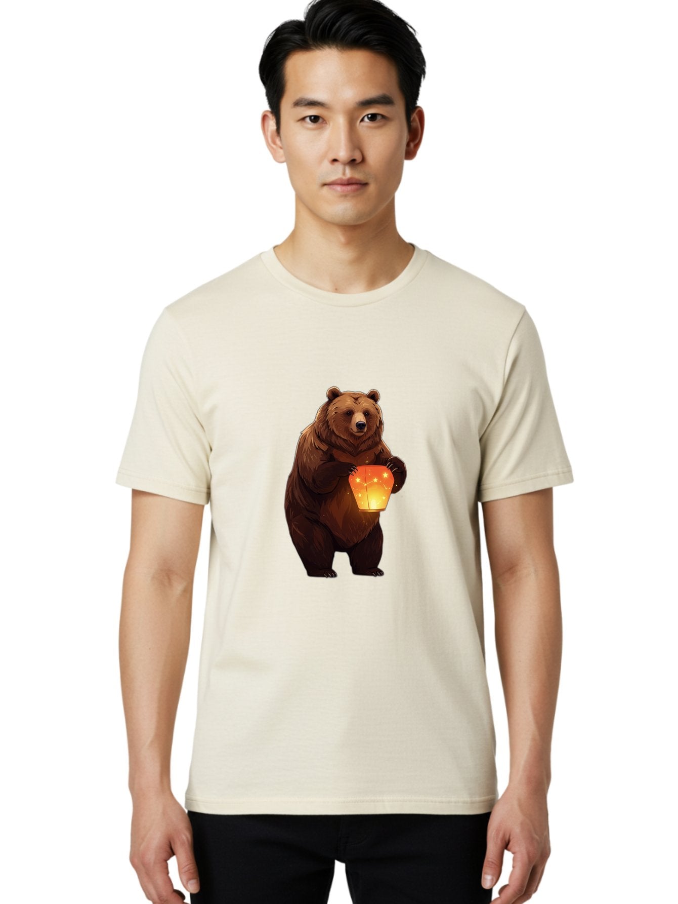 Brown-Bear-Holding-Lantern Men'S Graphic Tee, 100% Cotton, Comfortable Casual Summer Wear, Machine Washable, Vintage Camera, Old Camera, Antique Camera, Black Camera, Classic Photography, Photography Equipment, Nostalgic Device, Film Camera, Bae921 24