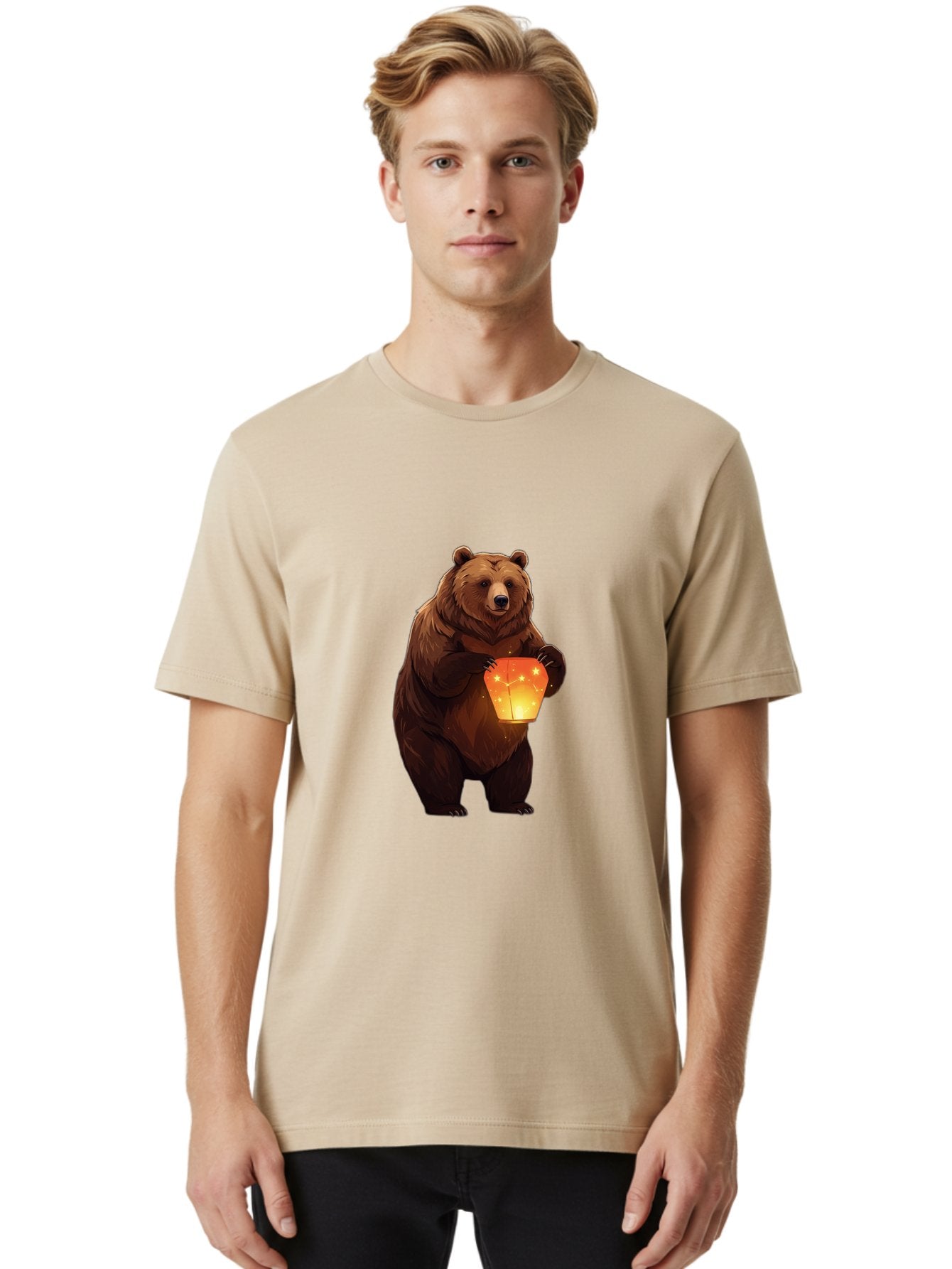 Brown-Bear-Holding-Lantern Men'S Graphic Tee, 100% Cotton, Comfortable Casual Summer Wear, Machine Washable, Vintage Camera, Old Camera, Antique Camera, Black Camera, Classic Photography, Photography Equipment, Nostalgic Device, Film Camera, Bae921 20