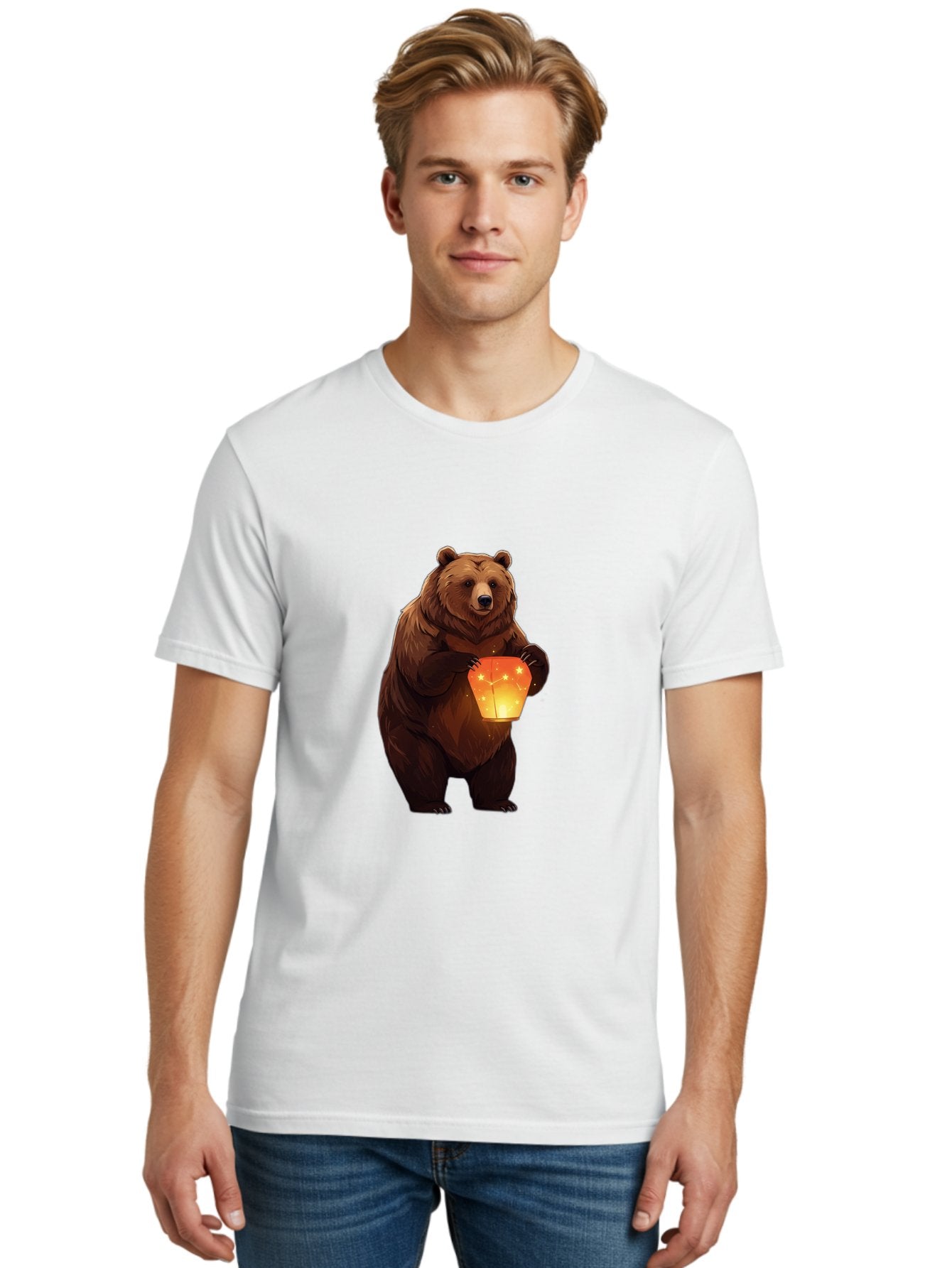 Brown-Bear-Holding-Lantern Men'S Graphic Tee, 100% Cotton, Comfortable Casual Summer Wear, Machine Washable, Vintage Camera, Old Camera, Antique Camera, Black Camera, Classic Photography, Photography Equipment, Nostalgic Device, Film Camera, Bae921 23