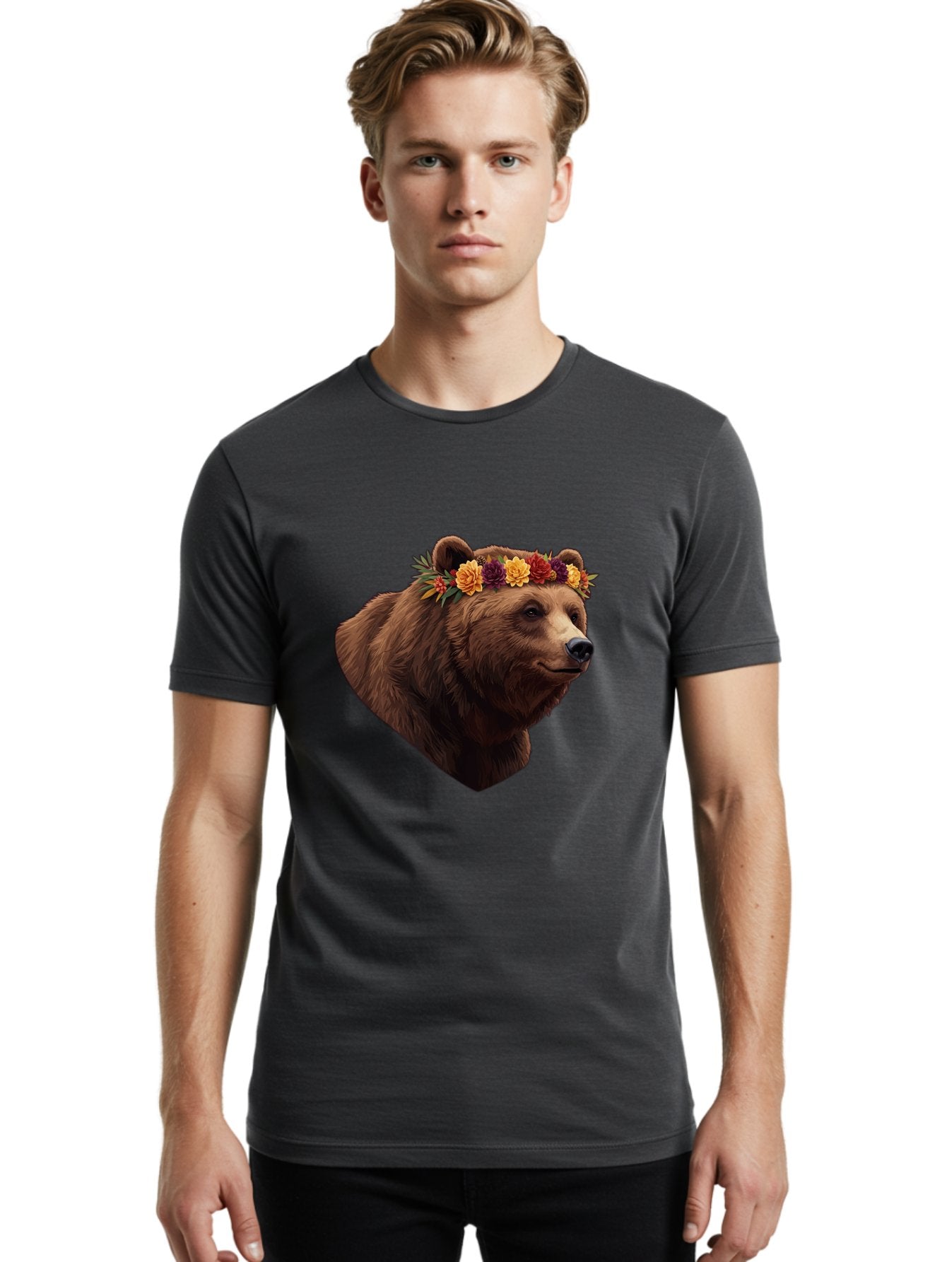 Brown-Bear-With-Flower-Crown Men'S Graphic Tee, 100% Cotton, Comfortable Casual Summer Wear, Machine Washable, Vintage Camera, Old Camera, Antique Camera, Black Camera, Classic Photography, Photography Equipment, Nostalgic Device, Film Camera, Bae928 24