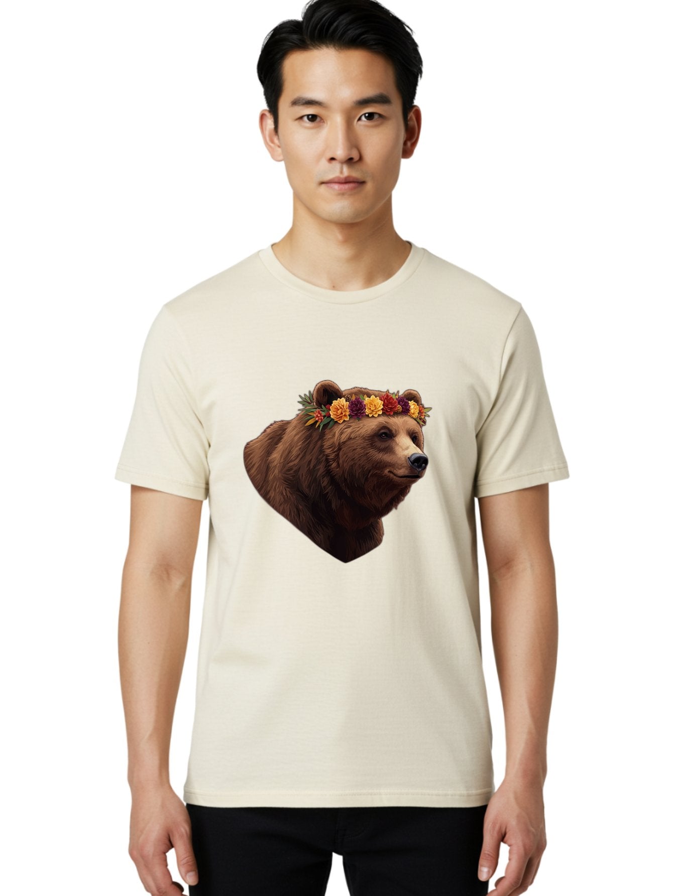 Brown-Bear-With-Flower-Crown Men'S Graphic Tee, 100% Cotton, Comfortable Casual Summer Wear, Machine Washable, Vintage Camera, Old Camera, Antique Camera, Black Camera, Classic Photography, Photography Equipment, Nostalgic Device, Film Camera, Bae928 29