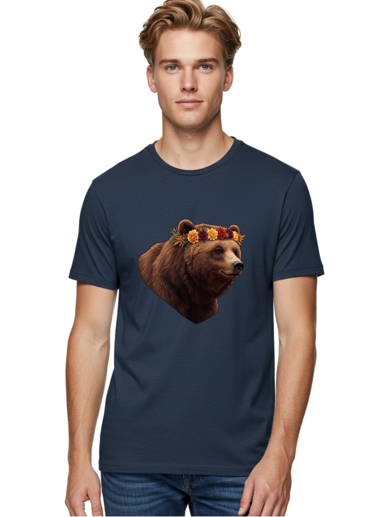 Brown-Bear-With-Flower-Crown Men'S Graphic Tee, 100% Cotton, Comfortable Casual Summer Wear, Machine Washable, Vintage Camera, Old Camera, Antique Camera, Black Camera, Classic Photography, Photography Equipment, Nostalgic Device, Film Camera, Bae928 27