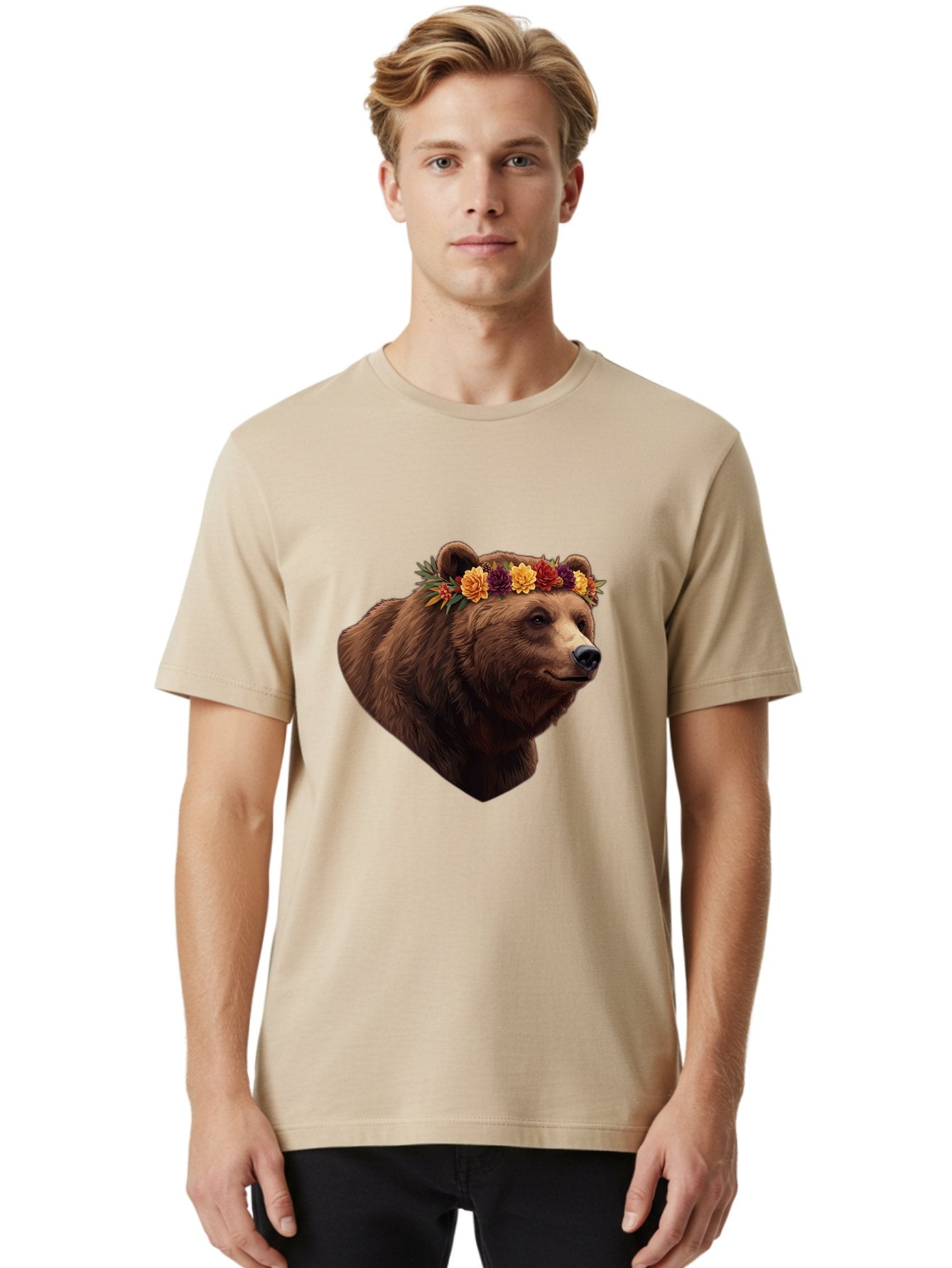 Brown-Bear-With-Flower-Crown Men'S Graphic Tee, 100% Cotton, Comfortable Casual Summer Wear, Machine Washable, Vintage Camera, Old Camera, Antique Camera, Black Camera, Classic Photography, Photography Equipment, Nostalgic Device, Film Camera, Bae928 17