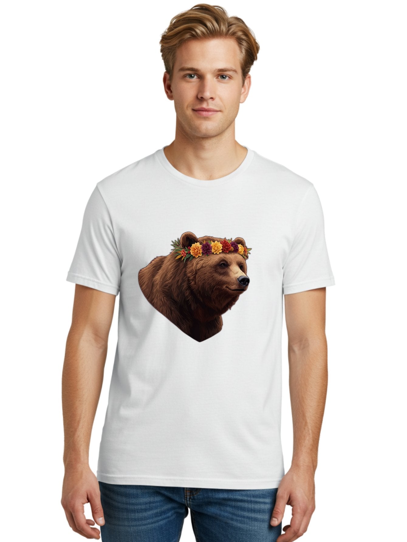 Brown-Bear-With-Flower-Crown Men'S Graphic Tee, 100% Cotton, Comfortable Casual Summer Wear, Machine Washable, Vintage Camera, Old Camera, Antique Camera, Black Camera, Classic Photography, Photography Equipment, Nostalgic Device, Film Camera, Bae928 20