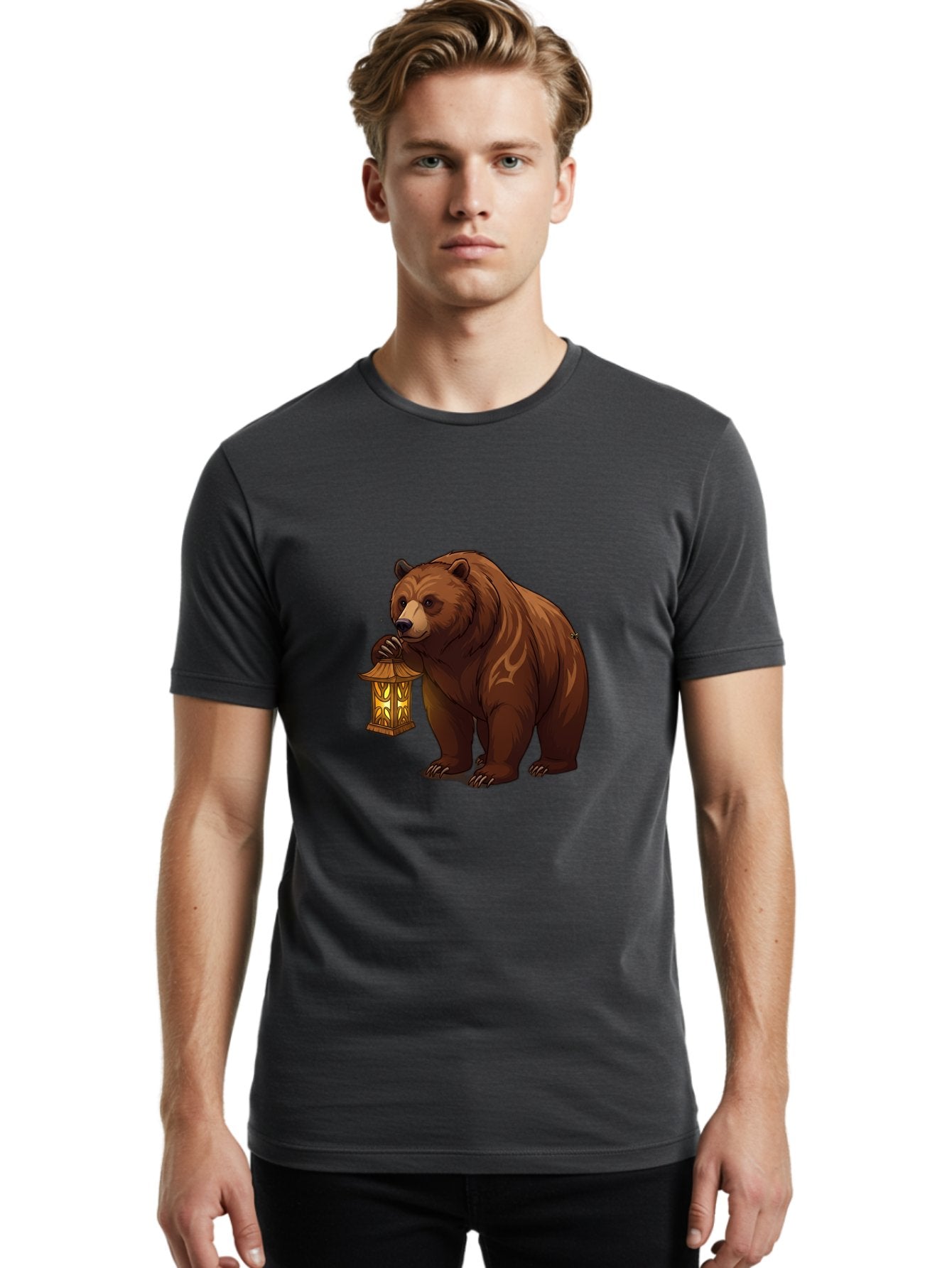 Brown-Bear-With-Lantern Men'S Graphic Tee, 100% Cotton, Comfortable Casual Summer Wear, Machine Washable, Vintage Camera, Old Camera, Antique Camera, Black Camera, Classic Photography, Photography Equipment, Nostalgic Device, Film Camera, Bae930 30