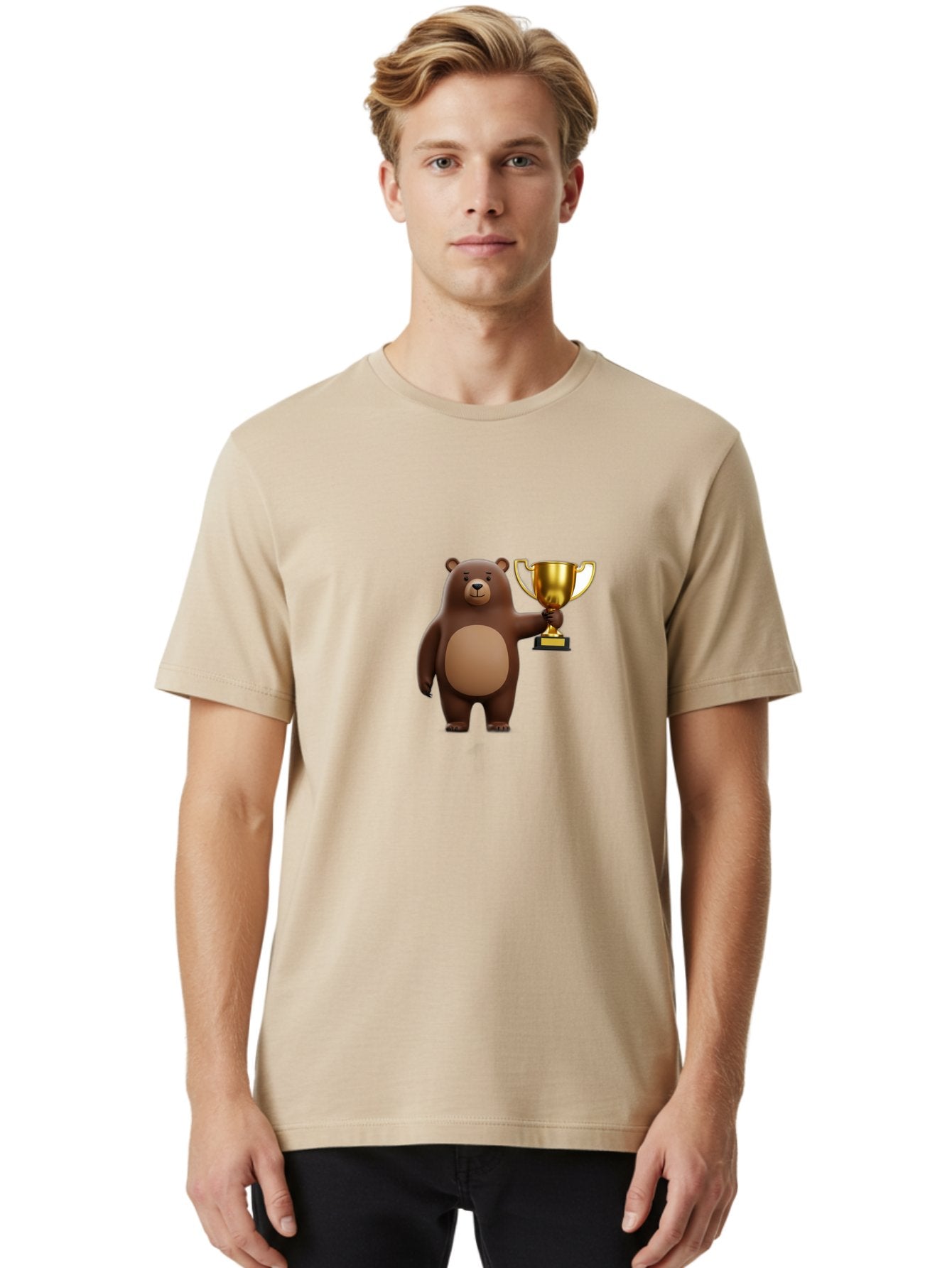 Brown-Bear-With-Trophy Men'S Graphic Tee, 100% Cotton, Comfortable Casual Summer Wear, Machine Washable, Vintage Camera, Old Camera, Antique Camera, Black Camera, Classic Photography, Photography Equipment, Nostalgic Device, Film Camera, Bae932 20