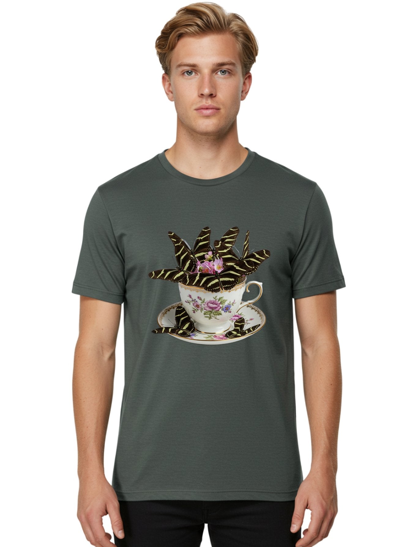 Butterflies-In-Tea-Cup Men'S Graphic Tee, 100% Cotton, Comfortable Casual Summer Wear, Machine Washable, Vintage Camera, Old Camera, Antique Camera, Black Camera, Classic Photography, Photography Equipment, Nostalgic Device, Film Camera, Bae939 16
