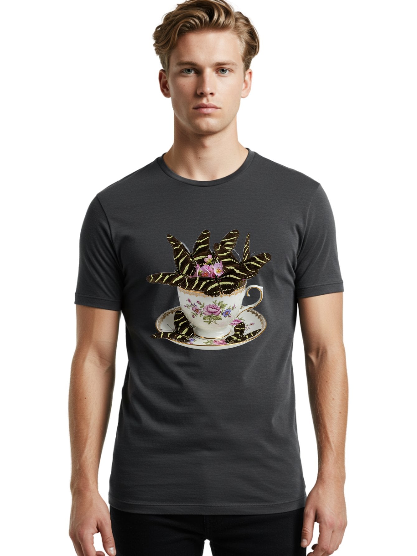 Butterflies-In-Tea-Cup Men'S Graphic Tee, 100% Cotton, Comfortable Casual Summer Wear, Machine Washable, Vintage Camera, Old Camera, Antique Camera, Black Camera, Classic Photography, Photography Equipment, Nostalgic Device, Film Camera, Bae939 30