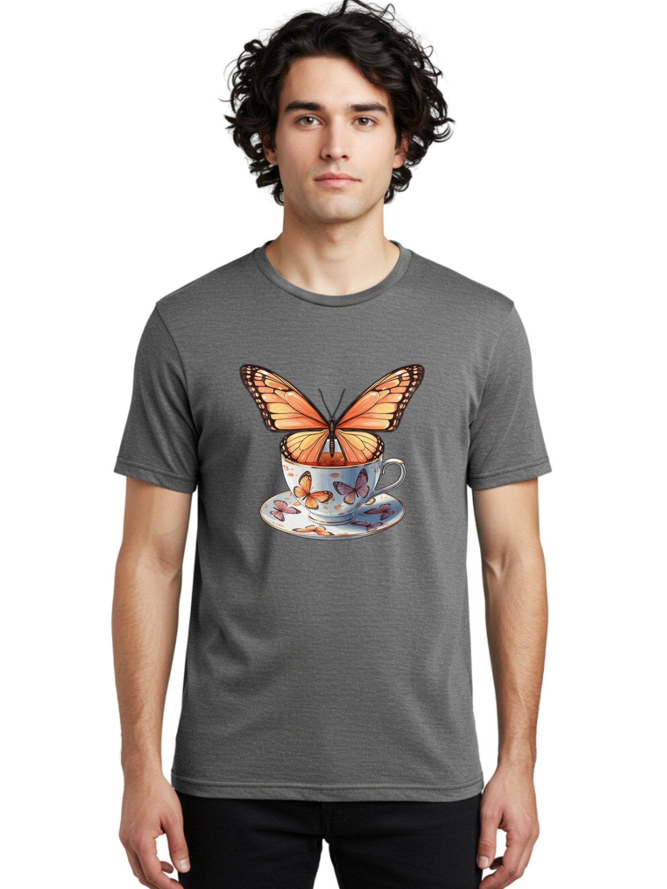 Butterfly-Teacup Men'S Graphic Tee, 100% Cotton, Comfortable Casual Summer Wear, Machine Washable, Vintage Camera, Old Camera, Antique Camera, Black Camera, Classic Photography, Photography Equipment, Nostalgic Device, Film Camera, Camera Art Bae944 23