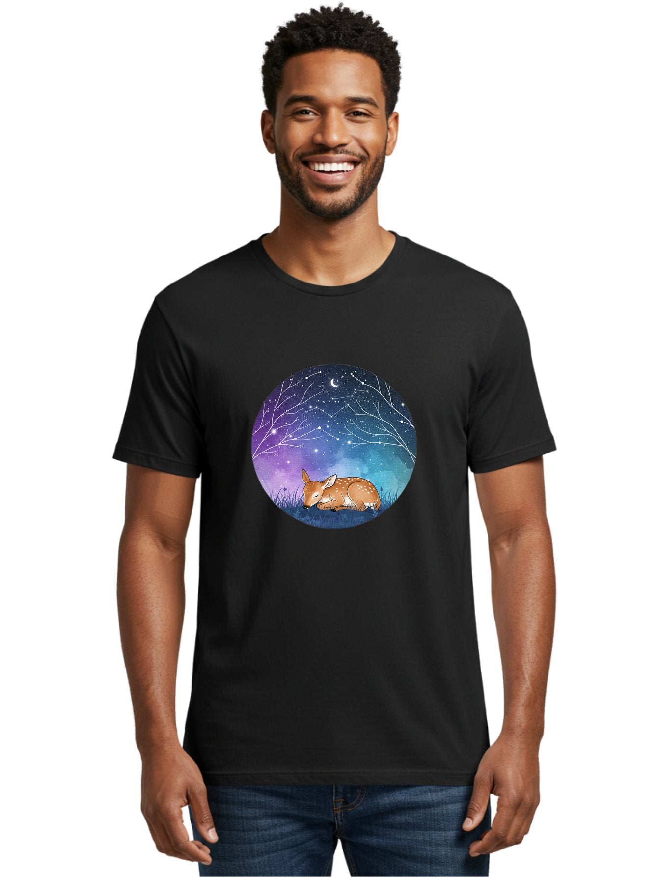 Deer-Under-Starry-Night-Sky Men'S Graphic Tee, 100% Cotton, Comfortable Casual Summer Wear, Machine Washable, Vintage Camera, Old Camera, Antique Camera, Black Camera, Classic Photography, Photography Equipment, Nostalgic Device, Film Camera, Baf030 28