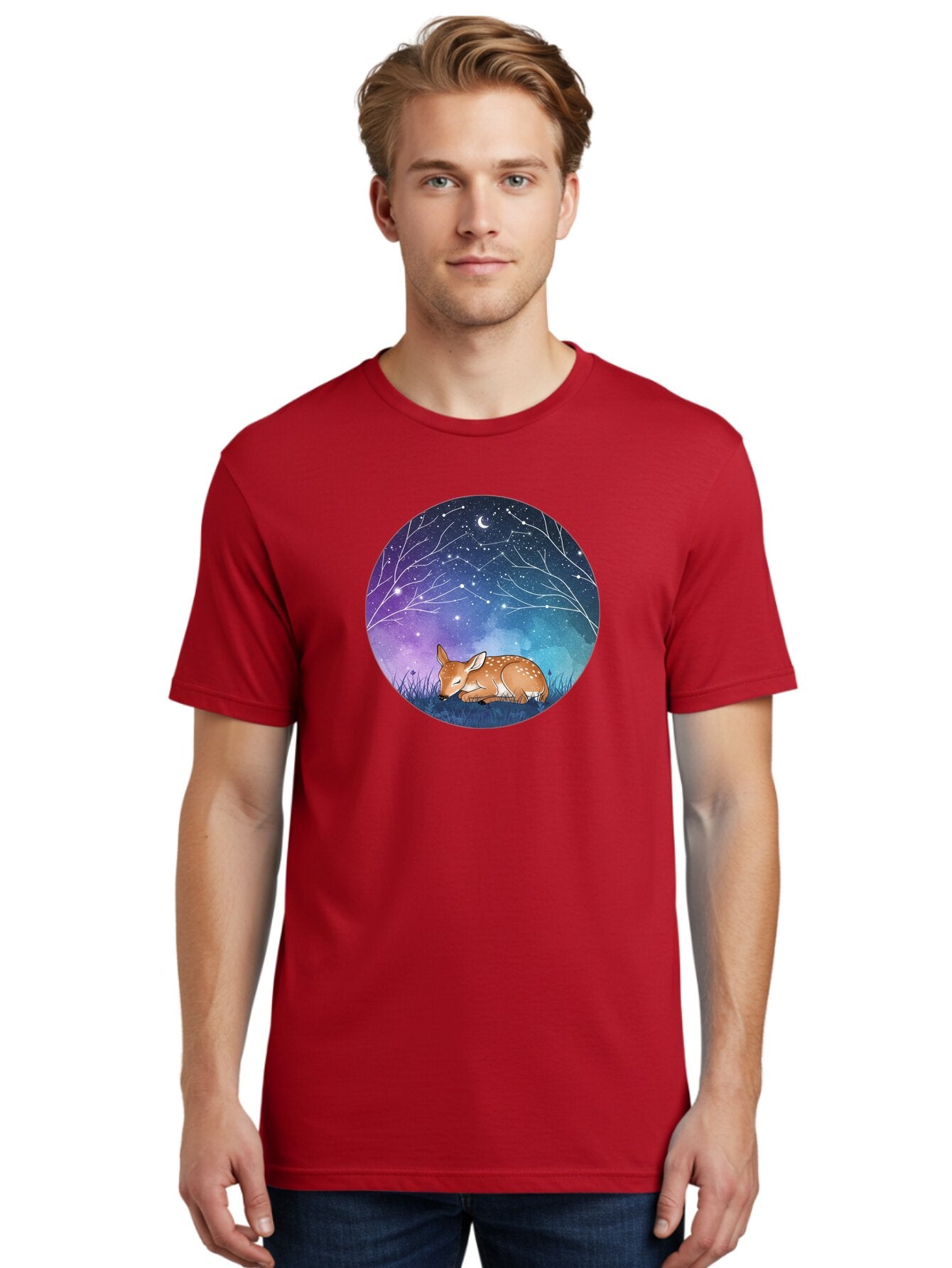 Deer-Under-Starry-Night-Sky Men'S Graphic Tee, 100% Cotton, Comfortable Casual Summer Wear, Machine Washable, Vintage Camera, Old Camera, Antique Camera, Black Camera, Classic Photography, Photography Equipment, Nostalgic Device, Film Camera, Baf030 20