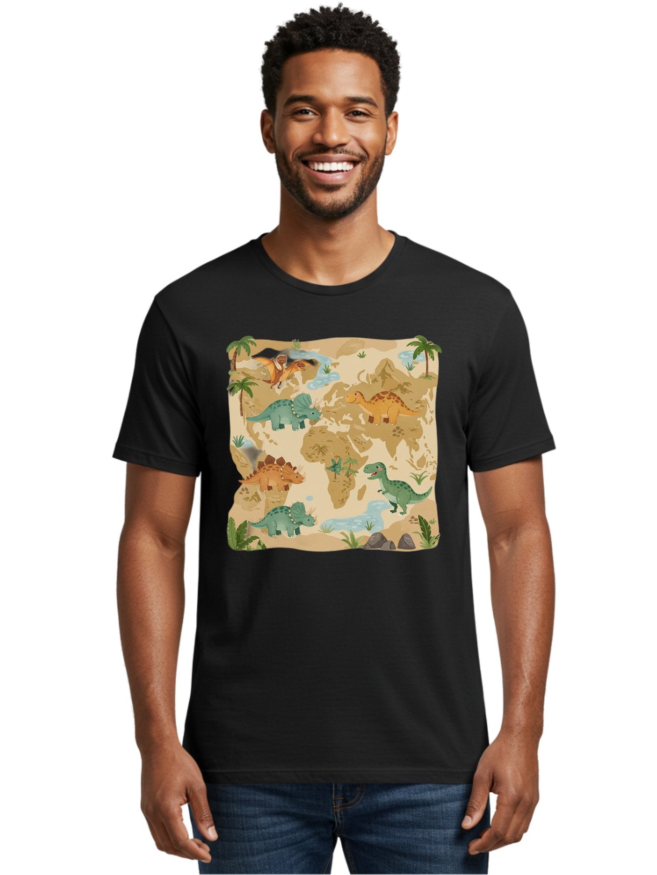 Dinosaur-World-Map Men'S Graphic Tee, 100% Cotton, Comfortable Casual Summer Wear, Machine Washable, Vintage Camera, Old Camera, Antique Camera, Black Camera, Classic Photography, Photography Equipment, Nostalgic Device, Film Camera, Baf035 20