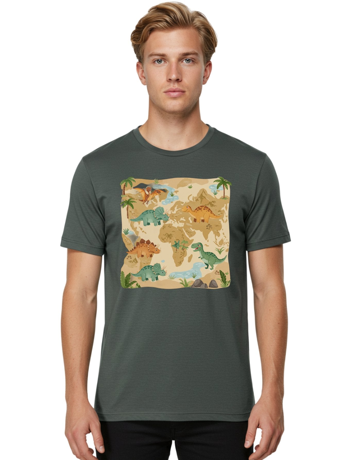 Dinosaur-World-Map Men'S Graphic Tee, 100% Cotton, Comfortable Casual Summer Wear, Machine Washable, Vintage Camera, Old Camera, Antique Camera, Black Camera, Classic Photography, Photography Equipment, Nostalgic Device, Film Camera, Baf035 19