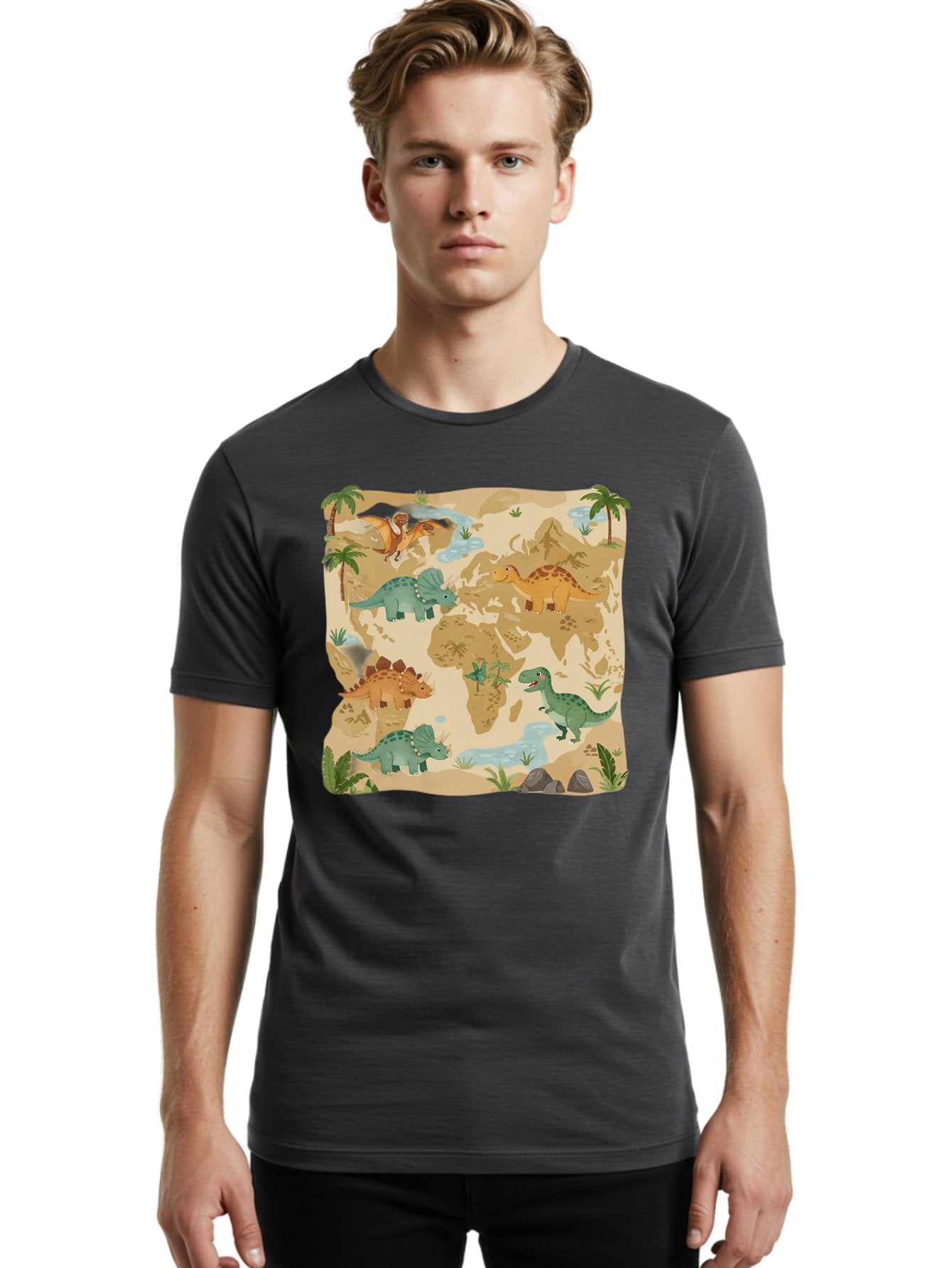 Dinosaur-World-Map Men'S Graphic Tee, 100% Cotton, Comfortable Casual Summer Wear, Machine Washable, Vintage Camera, Old Camera, Antique Camera, Black Camera, Classic Photography, Photography Equipment, Nostalgic Device, Film Camera, Baf035 29