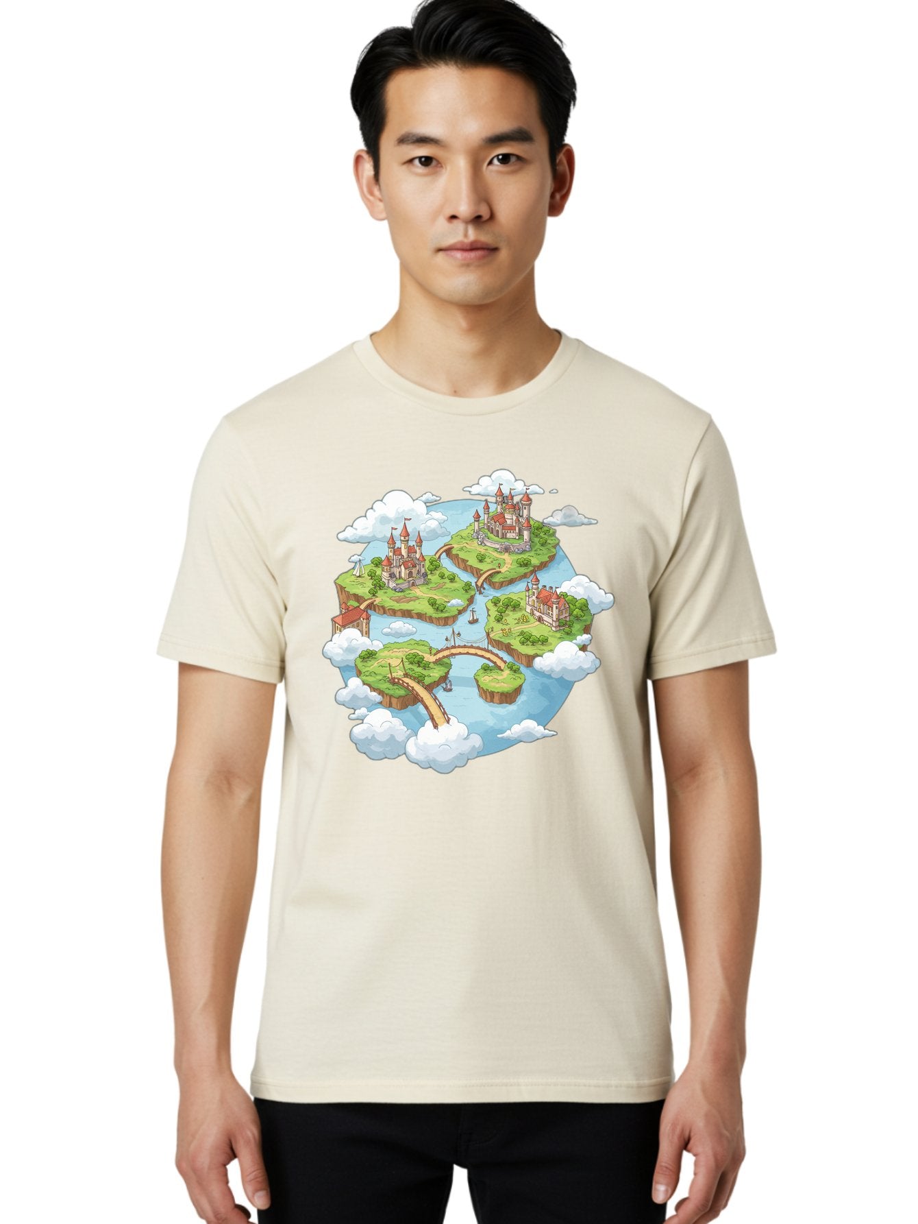 Floating-Islands-With-Castles Men'S Graphic Tee, 100% Cotton, Comfortable Casual Summer Wear, Machine Washable, Vintage Camera, Old Camera, Antique Camera, Black Camera, Classic Photography, Photography Equipment, Nostalgic Device, Baf074 17