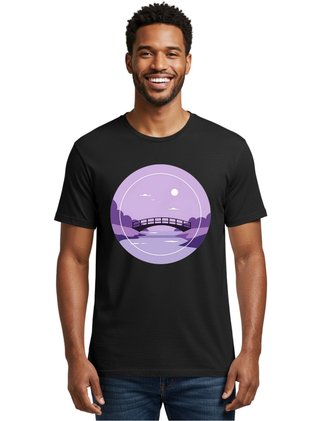Footbridge-Under-Moonlight Men'S Graphic Tee, 100% Cotton, Comfortable Casual Summer Wear, Machine Washable, Vintage Camera, Old Camera, Antique Camera, Black Camera, Classic Photography, Photography Equipment, Nostalgic Device, Film Camera, Baf095 18