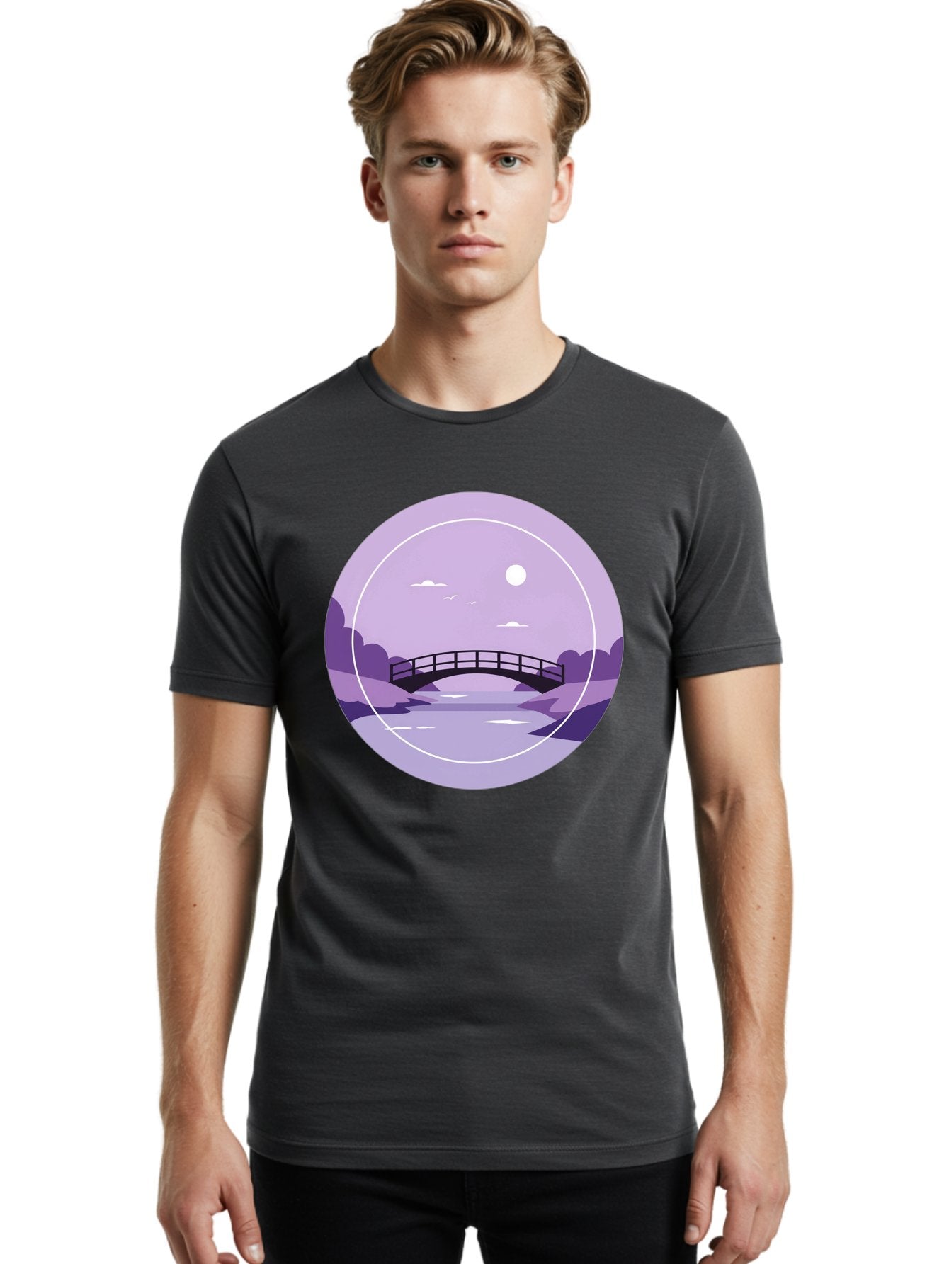 Footbridge-Under-Moonlight Men'S Graphic Tee, 100% Cotton, Comfortable Casual Summer Wear, Machine Washable, Vintage Camera, Old Camera, Antique Camera, Black Camera, Classic Photography, Photography Equipment, Nostalgic Device, Film Camera, Baf095 20