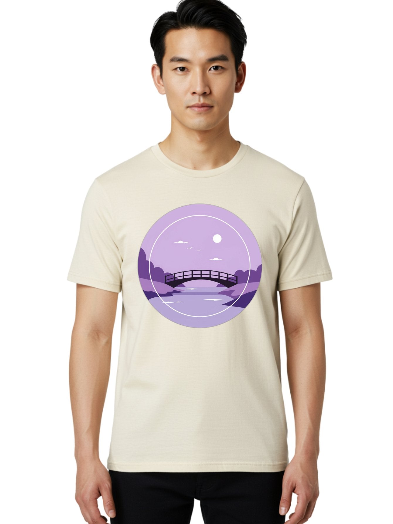 Footbridge-Under-Moonlight Men'S Graphic Tee, 100% Cotton, Comfortable Casual Summer Wear, Machine Washable, Vintage Camera, Old Camera, Antique Camera, Black Camera, Classic Photography, Photography Equipment, Nostalgic Device, Film Camera, Baf095 27