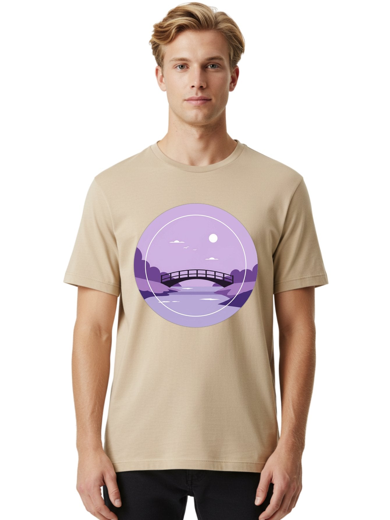 Footbridge-Under-Moonlight Men'S Graphic Tee, 100% Cotton, Comfortable Casual Summer Wear, Machine Washable, Vintage Camera, Old Camera, Antique Camera, Black Camera, Classic Photography, Photography Equipment, Nostalgic Device, Film Camera, Baf095 23