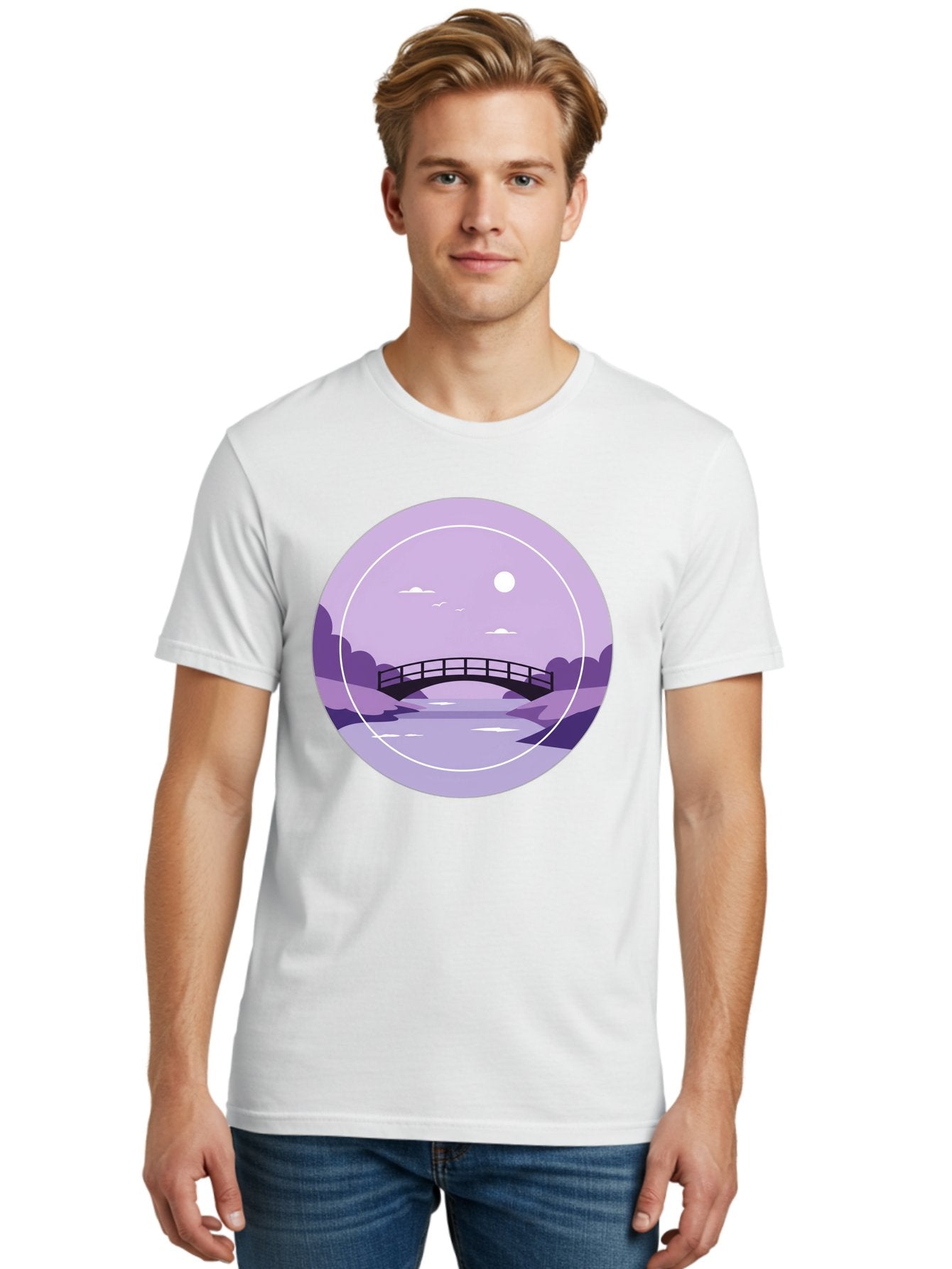 Footbridge-Under-Moonlight Men'S Graphic Tee, 100% Cotton, Comfortable Casual Summer Wear, Machine Washable, Vintage Camera, Old Camera, Antique Camera, Black Camera, Classic Photography, Photography Equipment, Nostalgic Device, Film Camera, Baf095 17