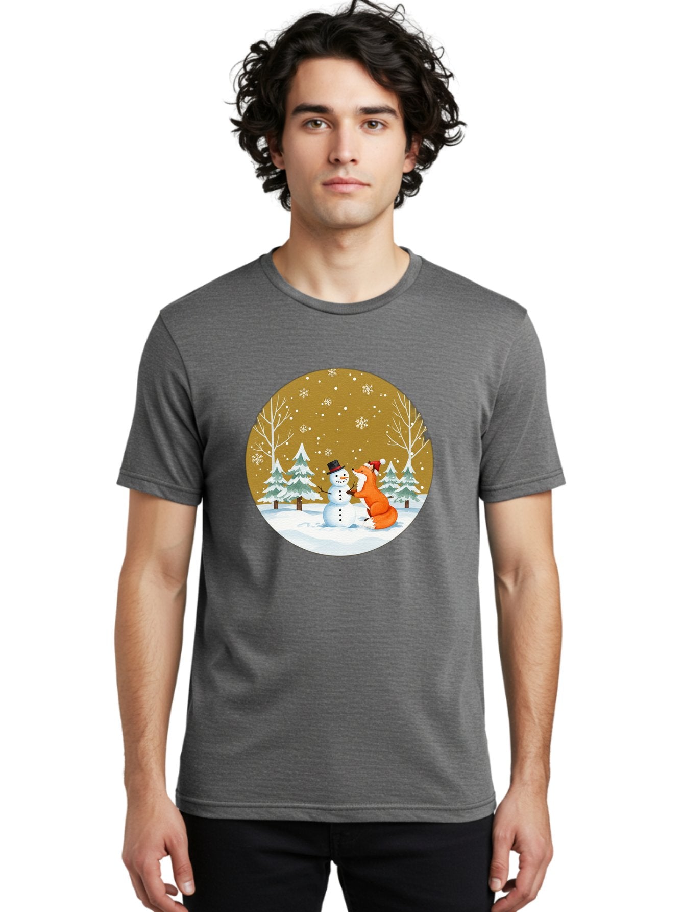 Fox-And-Snowman-Winter-Scene Men'S Graphic Tee, 100% Cotton, Comfortable Casual Summer Wear, Machine Washable, Vintage Camera, Old Camera, Antique Camera, Black Camera, Classic Photography, Photography Equipment, Nostalgic Device, Film Camera, Baf106 29