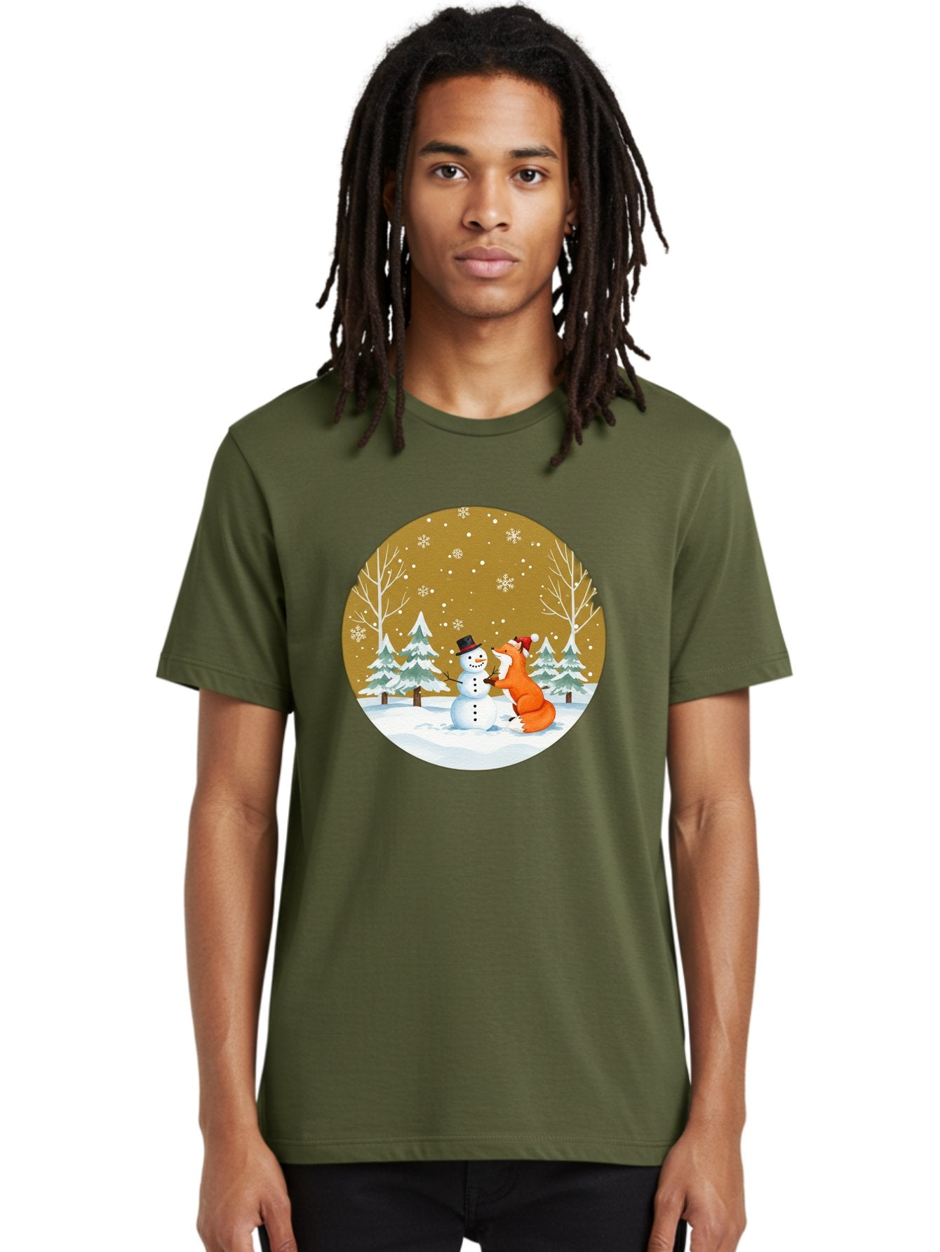 Fox-And-Snowman-Winter-Scene Men'S Graphic Tee, 100% Cotton, Comfortable Casual Summer Wear, Machine Washable, Vintage Camera, Old Camera, Antique Camera, Black Camera, Classic Photography, Photography Equipment, Nostalgic Device, Film Camera, Baf106 24
