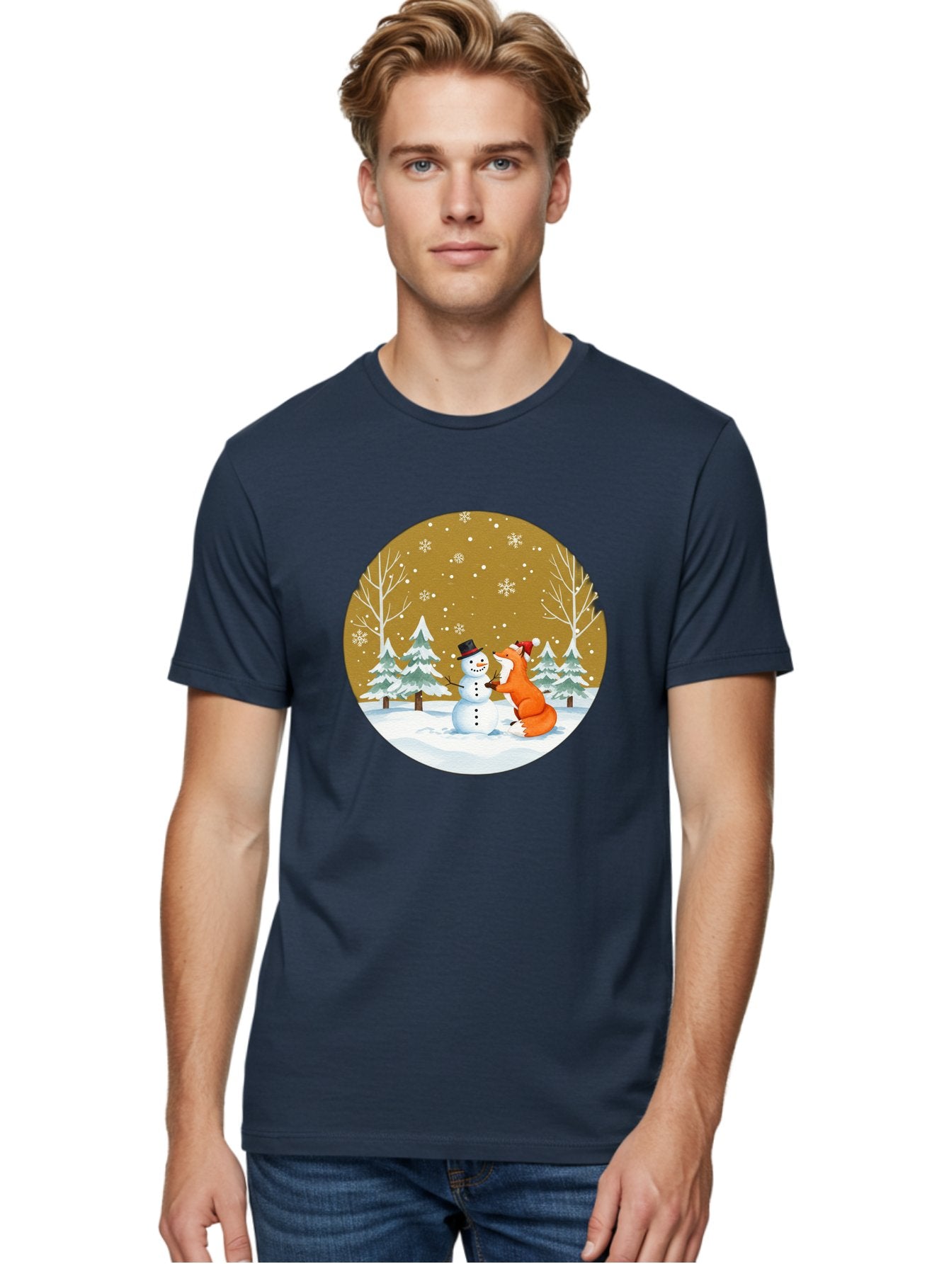 Fox-And-Snowman-Winter-Scene Men'S Graphic Tee, 100% Cotton, Comfortable Casual Summer Wear, Machine Washable, Vintage Camera, Old Camera, Antique Camera, Black Camera, Classic Photography, Photography Equipment, Nostalgic Device, Film Camera, Baf106 20