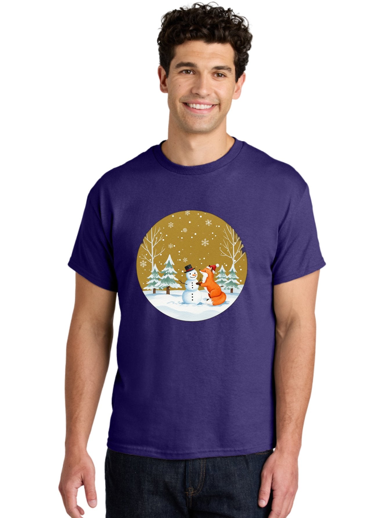 Fox-And-Snowman-Winter-Scene Men'S Graphic Tee, 100% Cotton, Comfortable Casual Summer Wear, Machine Washable, Vintage Camera, Old Camera, Antique Camera, Black Camera, Classic Photography, Photography Equipment, Nostalgic Device, Film Camera, Baf106 23