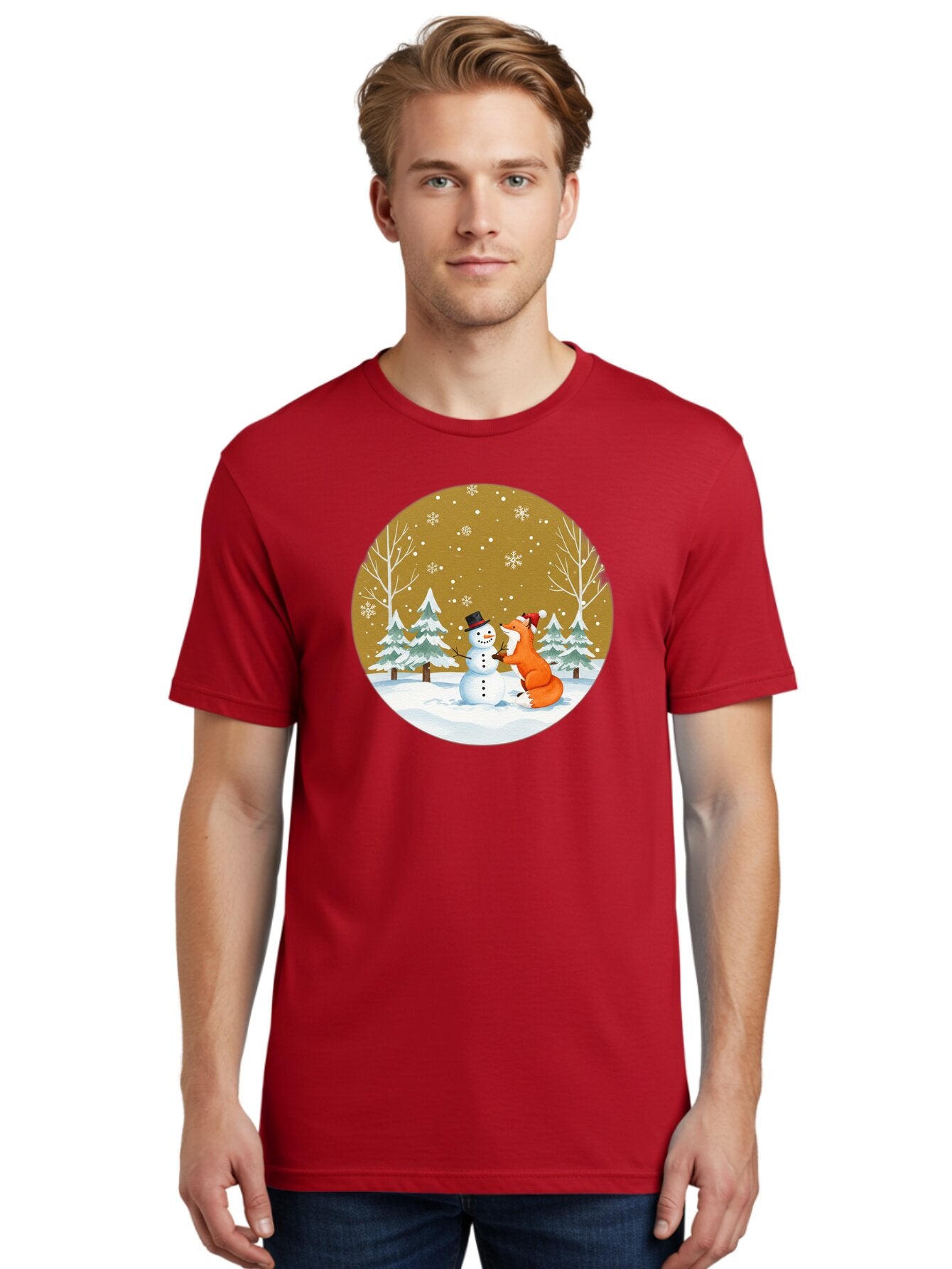 Fox-And-Snowman-Winter-Scene Men'S Graphic Tee, 100% Cotton, Comfortable Casual Summer Wear, Machine Washable, Vintage Camera, Old Camera, Antique Camera, Black Camera, Classic Photography, Photography Equipment, Nostalgic Device, Film Camera, Baf106 30