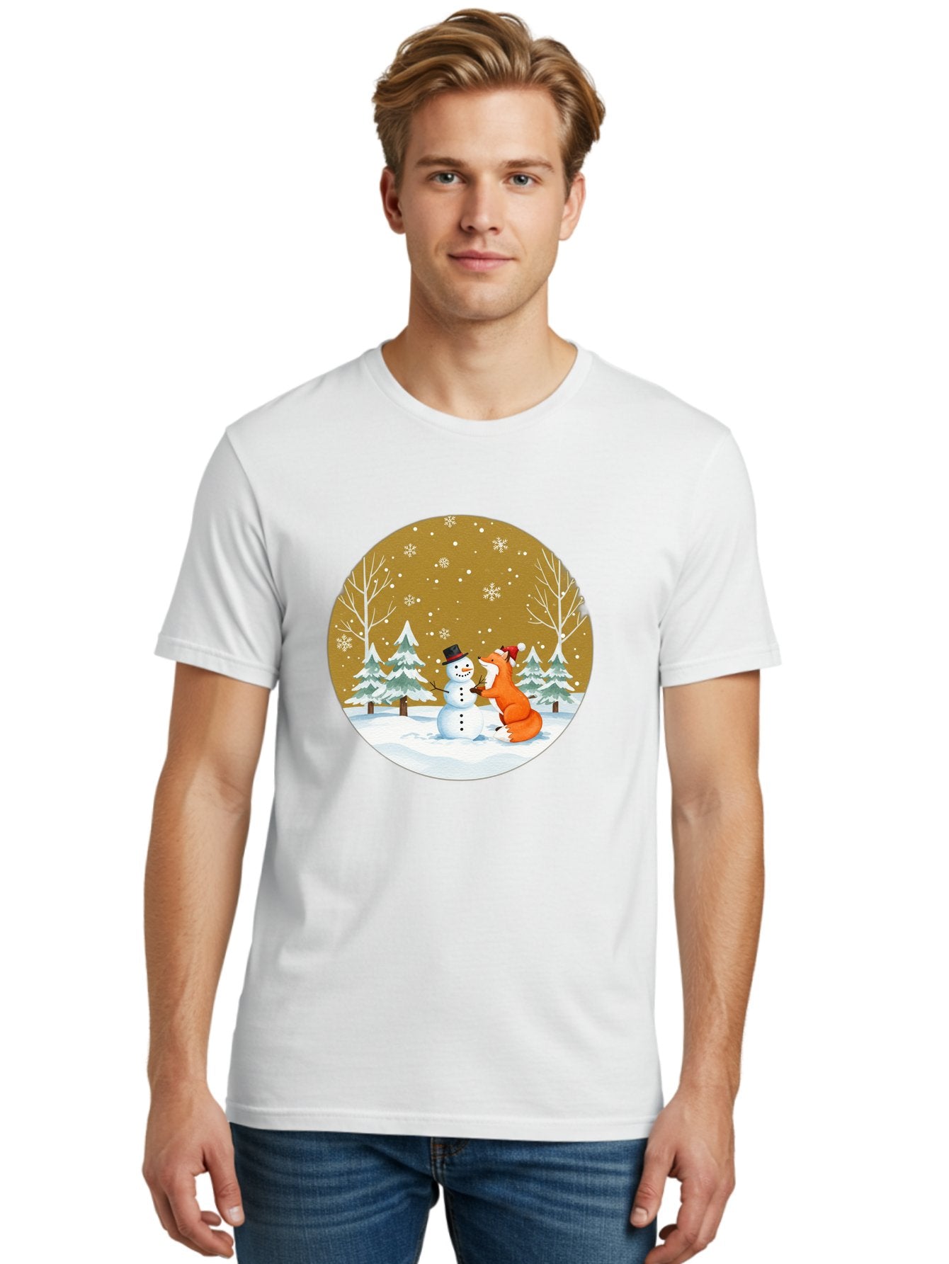 Fox-And-Snowman-Winter-Scene Men'S Graphic Tee, 100% Cotton, Comfortable Casual Summer Wear, Machine Washable, Vintage Camera, Old Camera, Antique Camera, Black Camera, Classic Photography, Photography Equipment, Nostalgic Device, Film Camera, Baf106 22