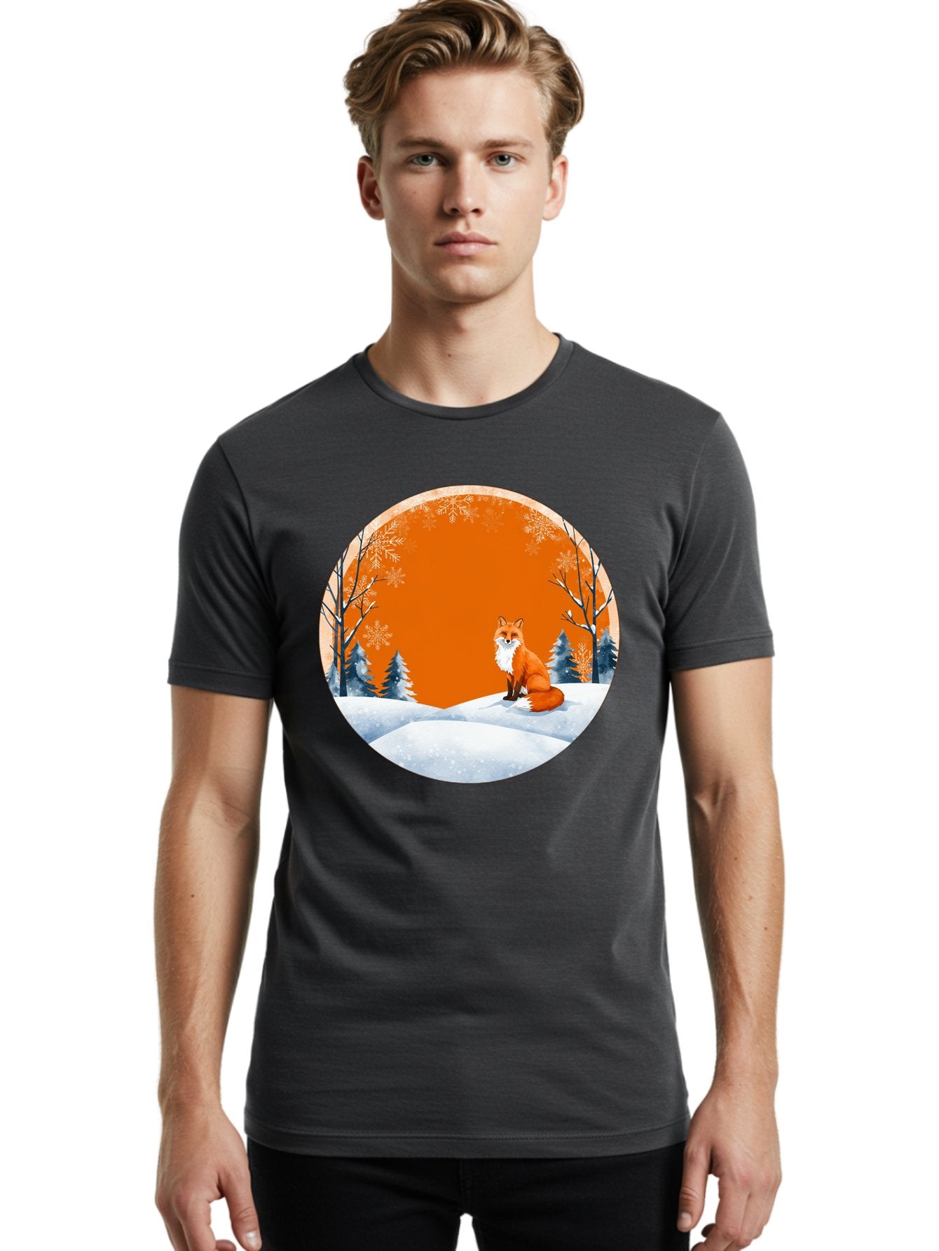 Fox-In-Winter-Scene Men'S Graphic Tee, 100% Cotton, Comfortable Casual Summer Wear, Machine Washable, Vintage Camera, Old Camera, Antique Camera, Black Camera, Classic Photography, Photography Equipment, Nostalgic Device, Film Camera, Baf111 30