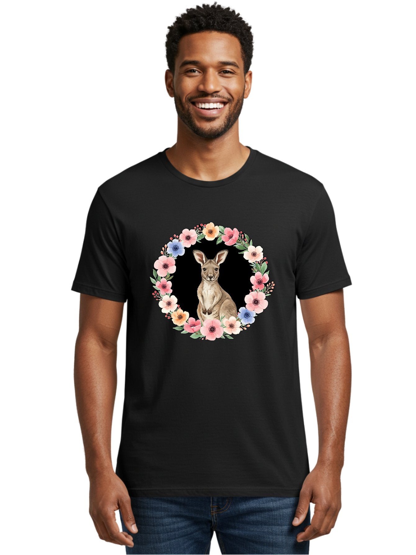Kangaroo-In-Floral-Wreath Men'S Graphic Tee, 100% Cotton, Comfortable Casual Summer Wear, Machine Washable, Vintage Camera, Old Camera, Antique Camera, Black Camera, Classic Photography, Photography Equipment, Nostalgic Device, Film Camera, Baf157 22
