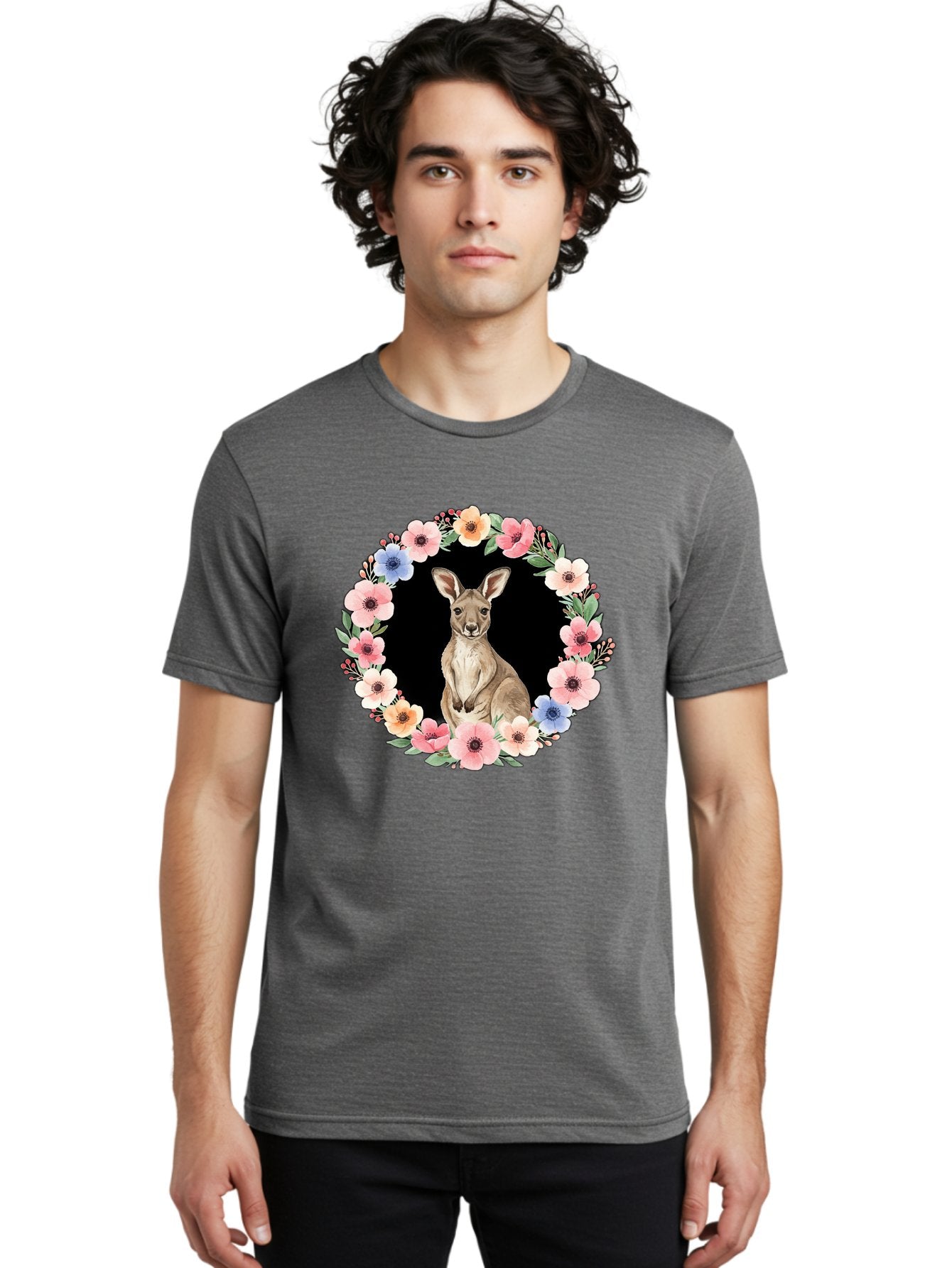 Kangaroo-In-Floral-Wreath Men'S Graphic Tee, 100% Cotton, Comfortable Casual Summer Wear, Machine Washable, Vintage Camera, Old Camera, Antique Camera, Black Camera, Classic Photography, Photography Equipment, Nostalgic Device, Film Camera, Baf157 16