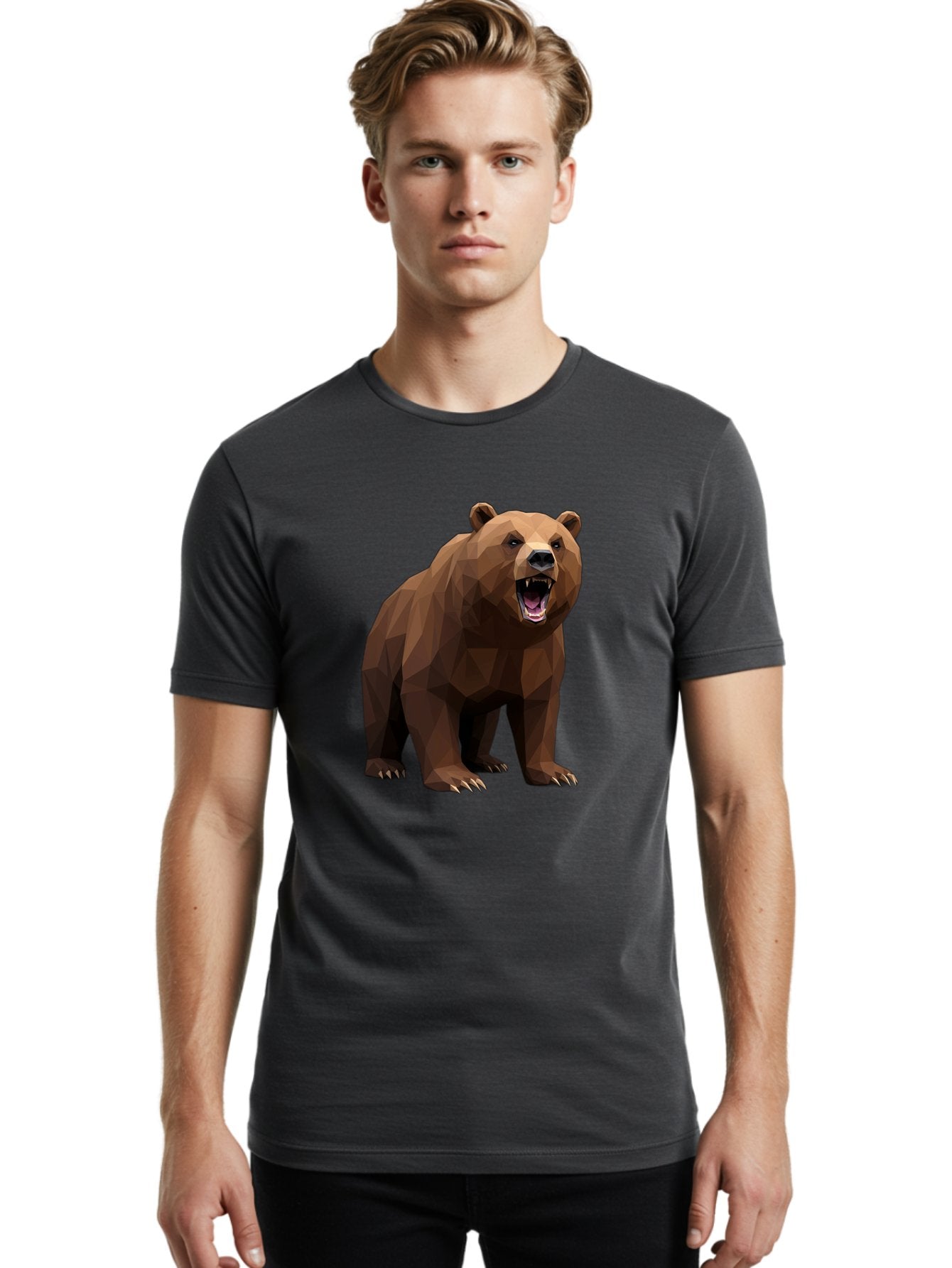 Low-Poly-Bear-2 Men'S Graphic Tee, 100% Cotton, Comfortable Casual Summer Wear, Machine Washable, Vintage Camera, Old Camera, Antique Camera, Black Camera, Classic Photography, Photography Equipment, Nostalgic Device, Film Camera, Camera Art Baf185 28