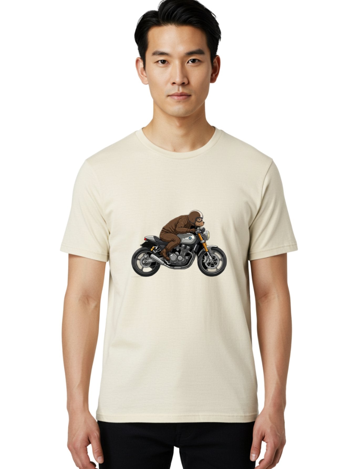 Monkey-On-Bmw-Motorcycle Men'S Graphic Tee, 100% Cotton, Comfortable Casual Summer Wear, Machine Washable, Vintage Camera, Old Camera, Antique Camera, Black Camera, Classic Photography, Photography Equipment, Nostalgic Device, Film Camera, Baf231 25