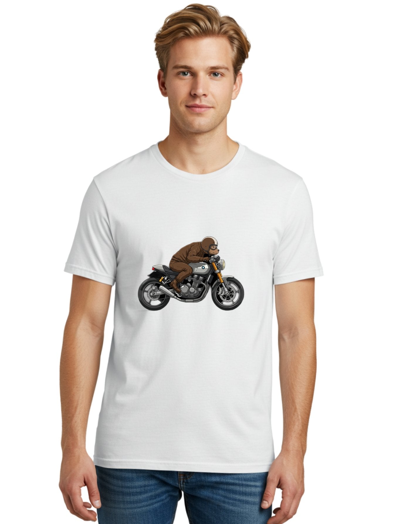 Monkey-On-Bmw-Motorcycle Men'S Graphic Tee, 100% Cotton, Comfortable Casual Summer Wear, Machine Washable, Vintage Camera, Old Camera, Antique Camera, Black Camera, Classic Photography, Photography Equipment, Nostalgic Device, Film Camera, Baf231 23