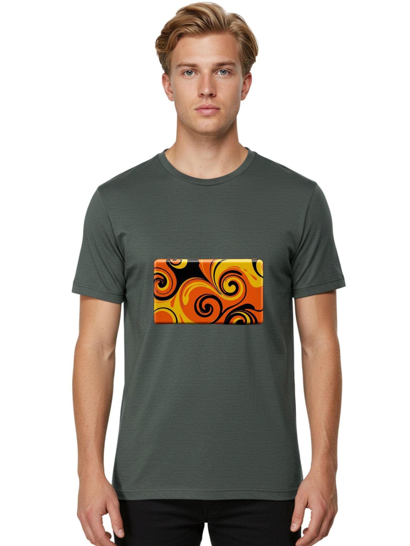 Orange-Swirl-Design Men'S Graphic Tee, 100% Cotton, Comfortable Casual Summer Wear, Machine Washable, Vintage Camera, Old Camera, Antique Camera, Black Camera, Classic Photography, Photography Equipment, Nostalgic Device, Film Camera, Baf245 24