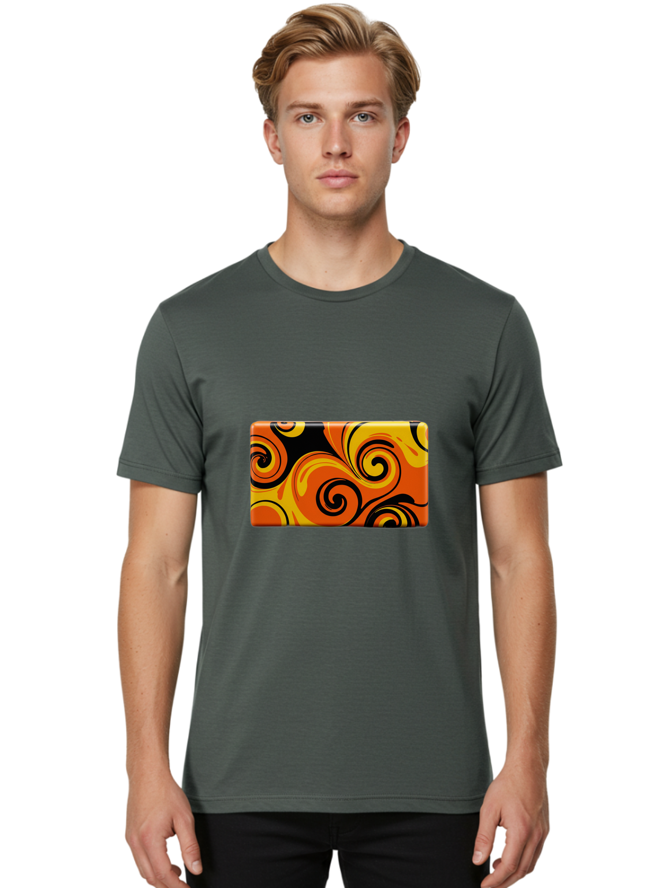Orange-Swirl-Design Men'S Graphic Tee, 100% Cotton, Comfortable Casual Summer Wear, Machine Washable, Vintage Camera, Old Camera, Antique Camera, Black Camera, Classic Photography, Photography Equipment, Nostalgic Device, Film Camera, Baf245 22