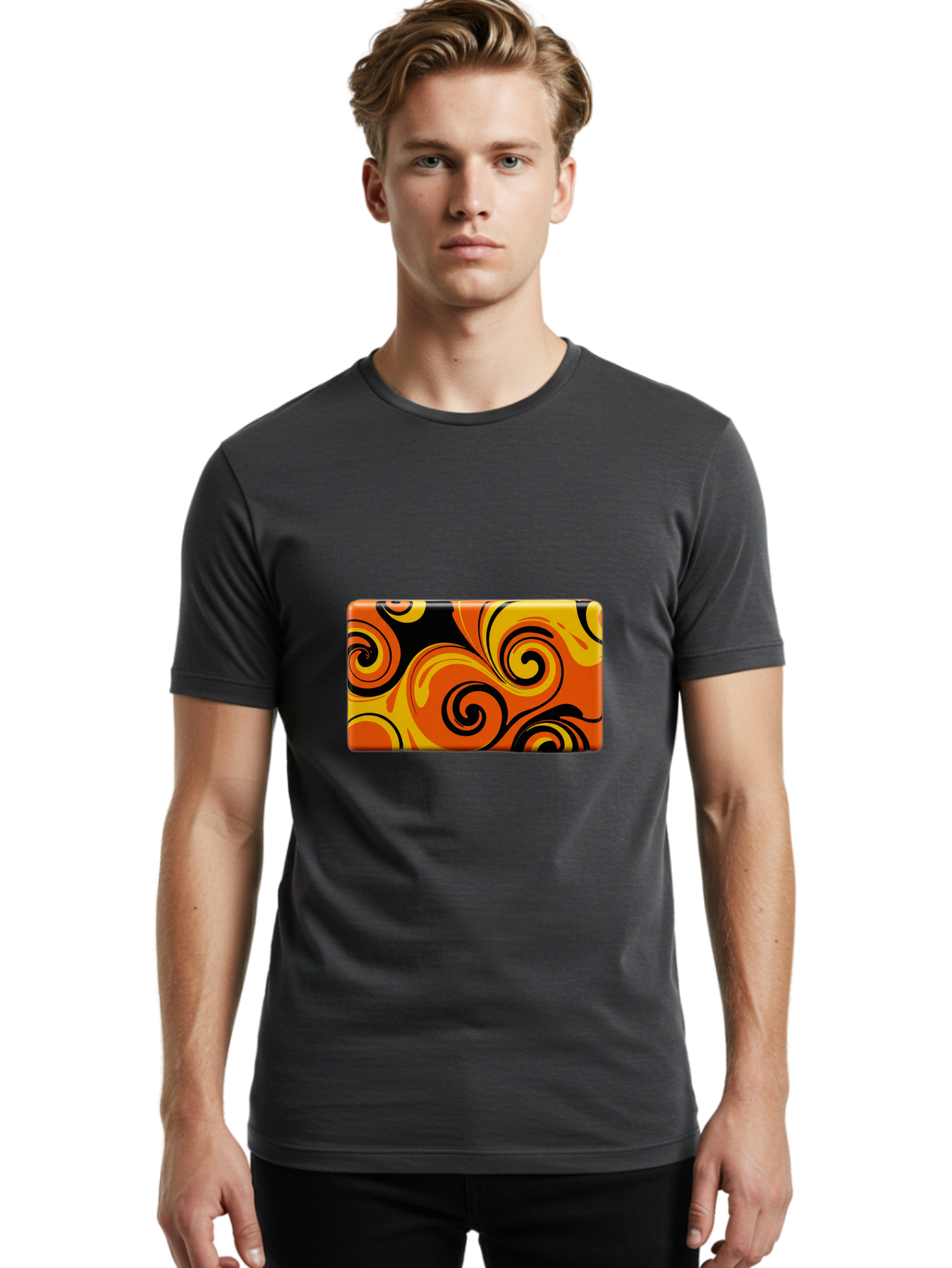 Orange-Swirl-Design Men'S Graphic Tee, 100% Cotton, Comfortable Casual Summer Wear, Machine Washable, Vintage Camera, Old Camera, Antique Camera, Black Camera, Classic Photography, Photography Equipment, Nostalgic Device, Film Camera, Baf245 25