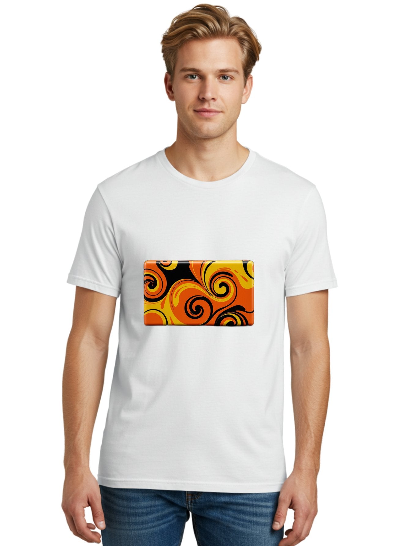 Orange-Swirl-Design Men'S Graphic Tee, 100% Cotton, Comfortable Casual Summer Wear, Machine Washable, Vintage Camera, Old Camera, Antique Camera, Black Camera, Classic Photography, Photography Equipment, Nostalgic Device, Film Camera, Baf245 23