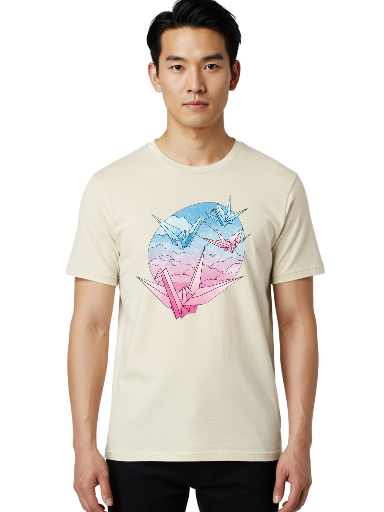 Origami-Cranes-3 Men'S Graphic Tee, 100% Cotton, Comfortable Casual Summer Wear, Machine Washable, Vintage Camera, Old Camera, Antique Camera, Black Camera, Classic Photography, Photography Equipment, Nostalgic Device, Film Camera, Camera Art Baf255 18