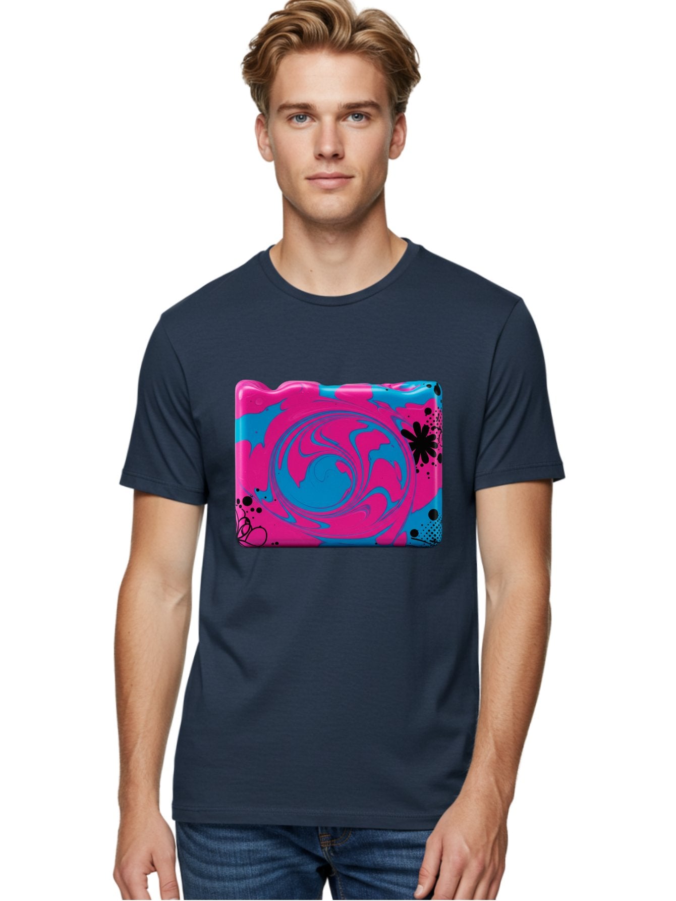 Pink-Blue-Swirl Men'S Graphic Tee, 100% Cotton, Comfortable Casual Summer Wear, Machine Washable, Vintage Camera, Old Camera, Antique Camera, Black Camera, Classic Photography, Photography Equipment, Nostalgic Device, Film Camera, Camera Art Baf349 23